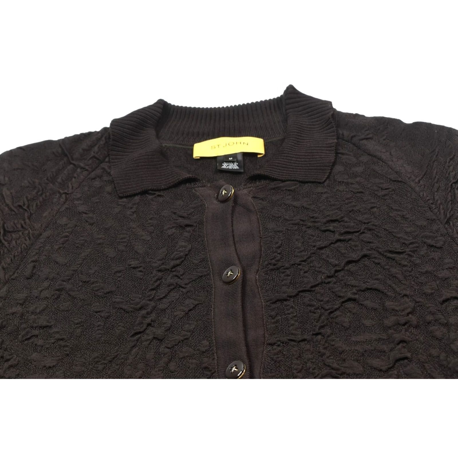 Vintage St John Cardigan Womens Medium Dark Brown Textured Viscose Long Sleeve Collared Size M / US 6-8 / IT 42-44 - 3 Thumbnail