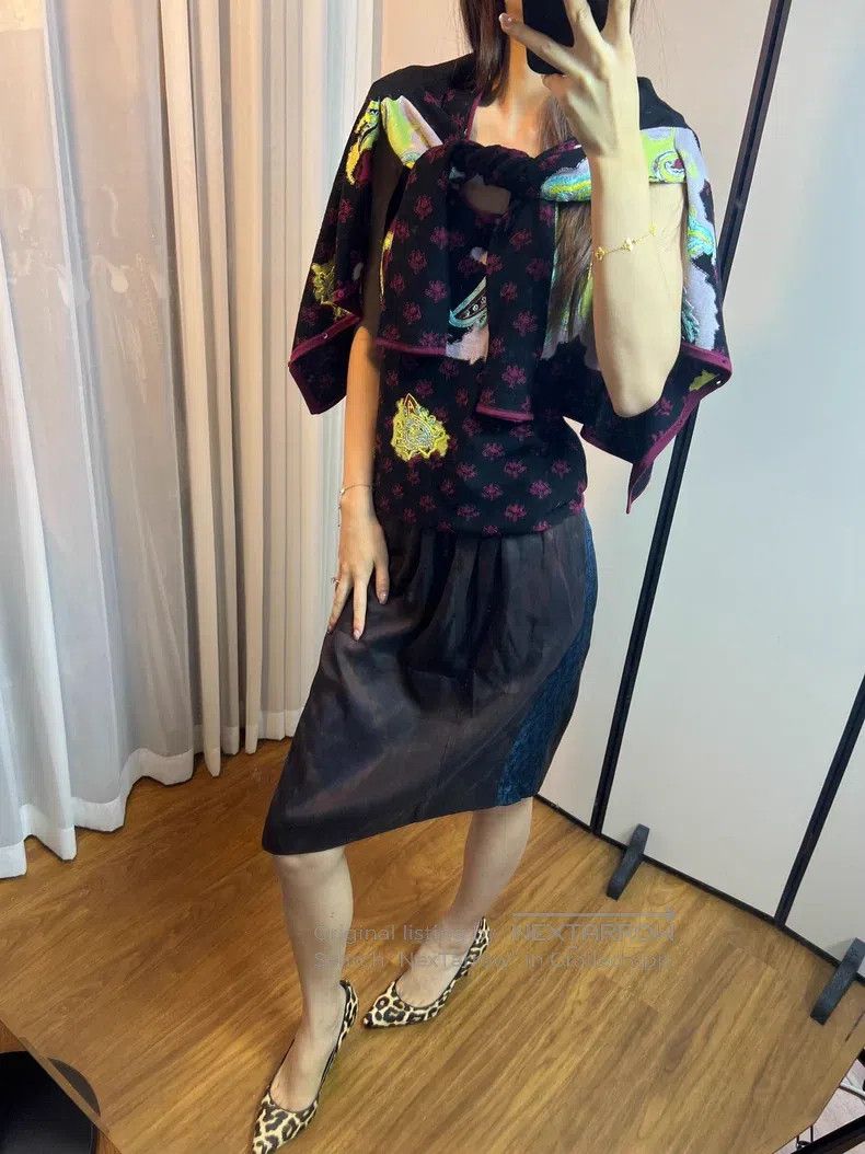 Dries Van Noten Dries Van Noten Silk Dark Pattern Midi Skirt Size 24" / US 00 / IT 34 - 7 Thumbnail