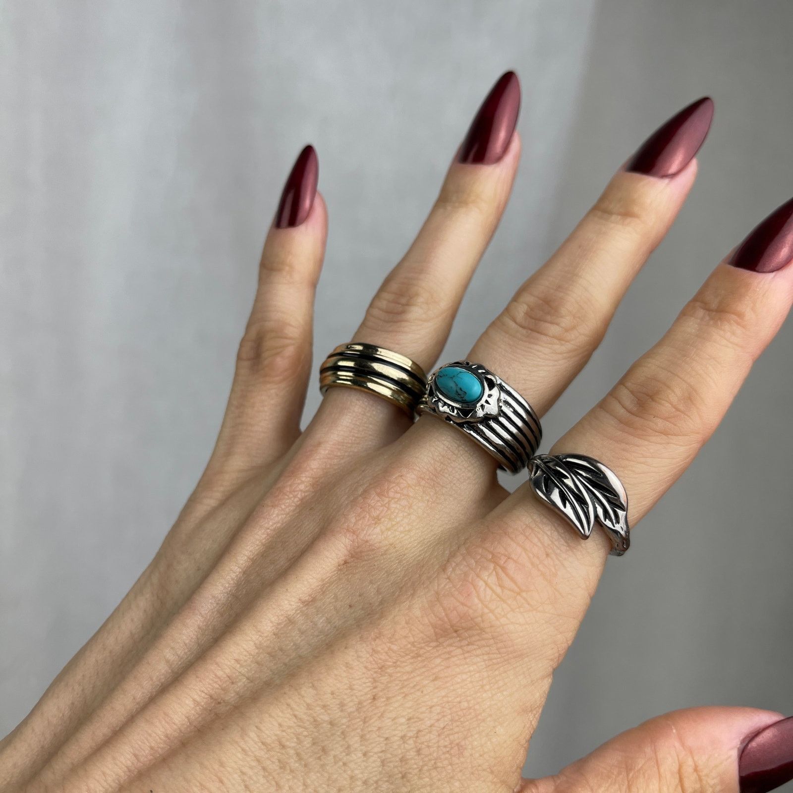 Other Rings Silver Leaves Gold Black Turquoise Howlite 5.5, 6, 6.5 Size ONE SIZE - 3 Thumbnail
