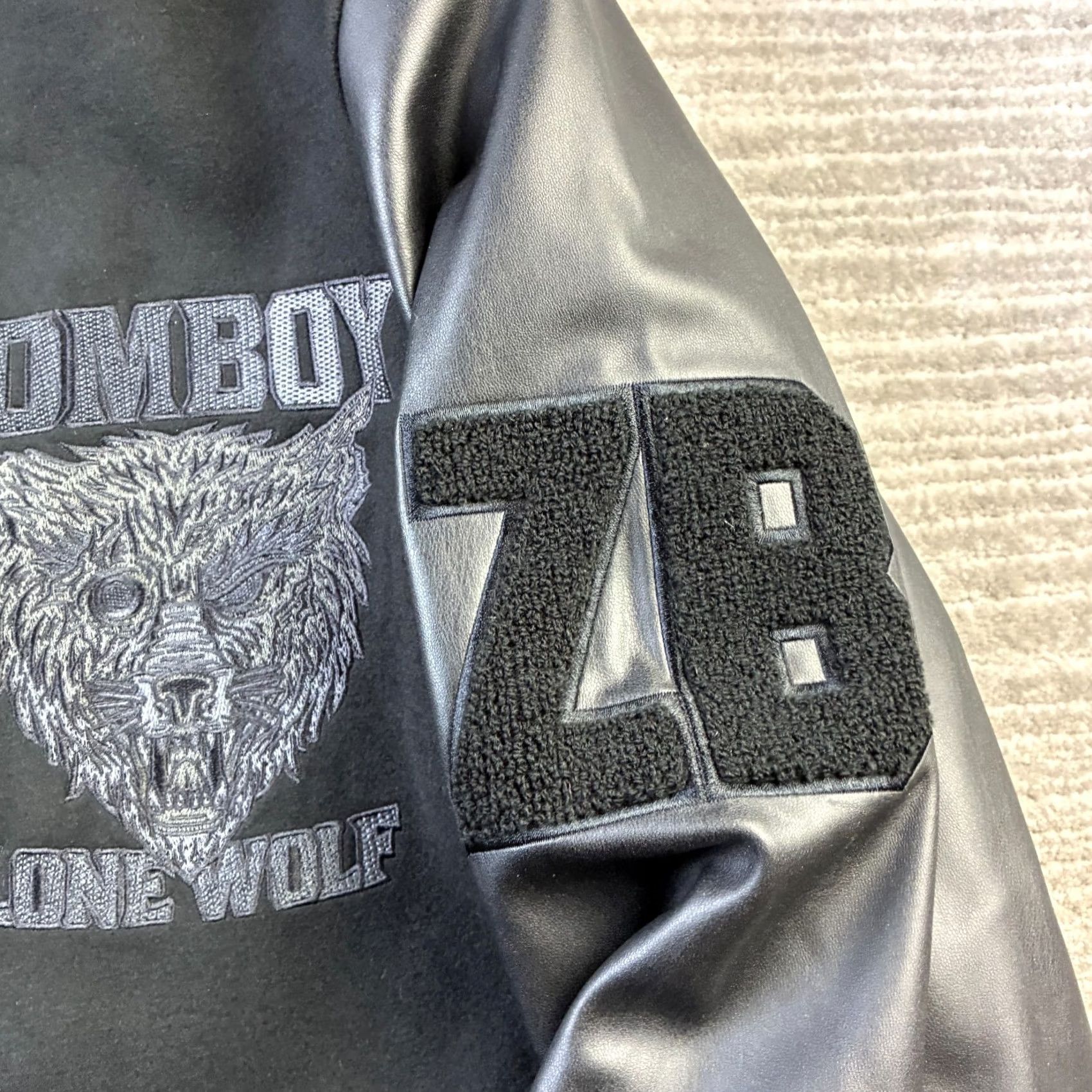 LONE WOLF Zomboy Jacket Mens XL Black Varsity Letterman Wool-Style Polyester Coat Jacket Size US XL / EU 56 / 4 - 7 Thumbnail