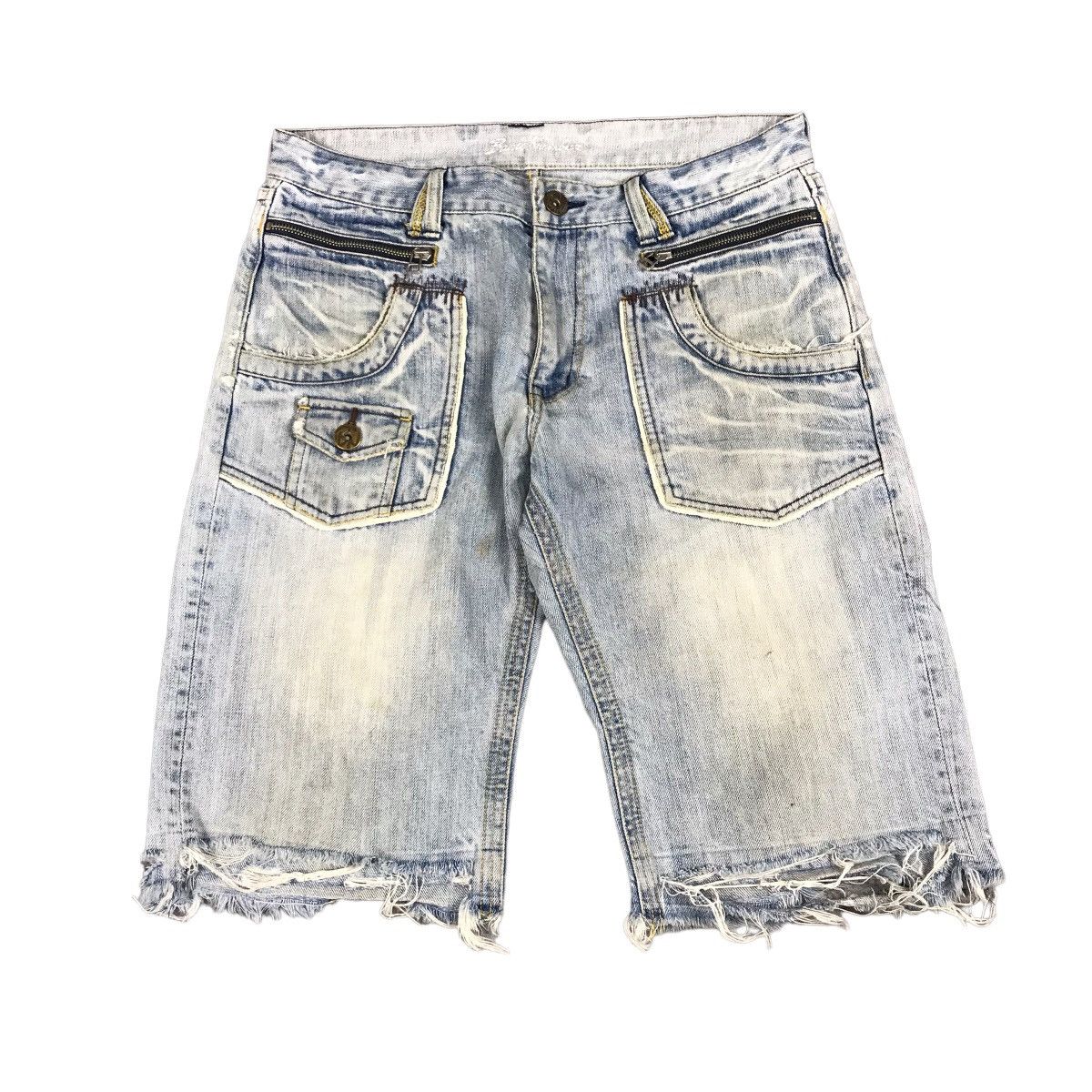 LIGHT DENIM DISTRESSED BACK NUMBER JAPAN SHORT PANTS