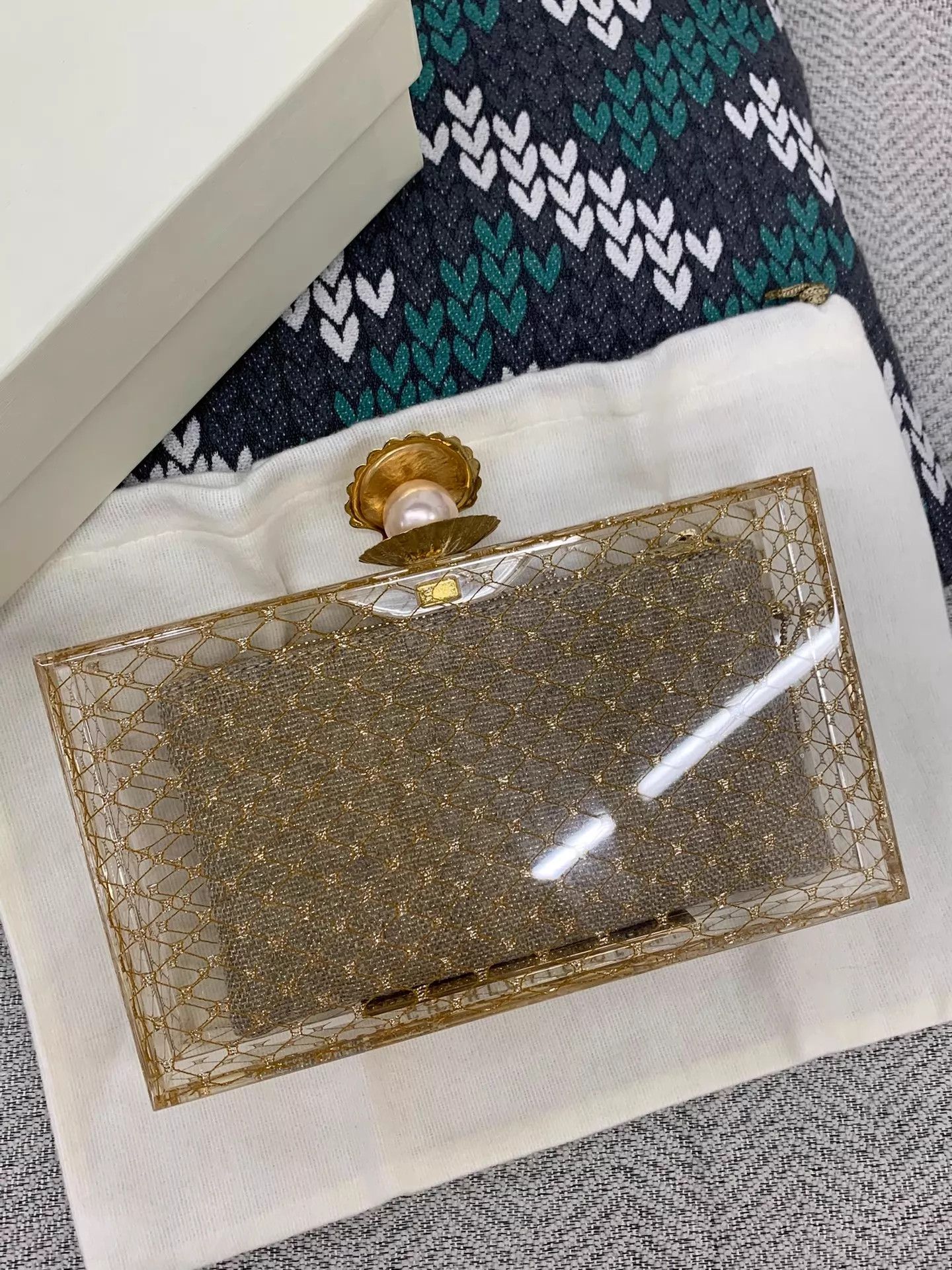 Charlotte Olympia Charlotte Olympia gold pearl acrylic box clutch 99NWT Size ONE SIZE - 1 Thumbnail
