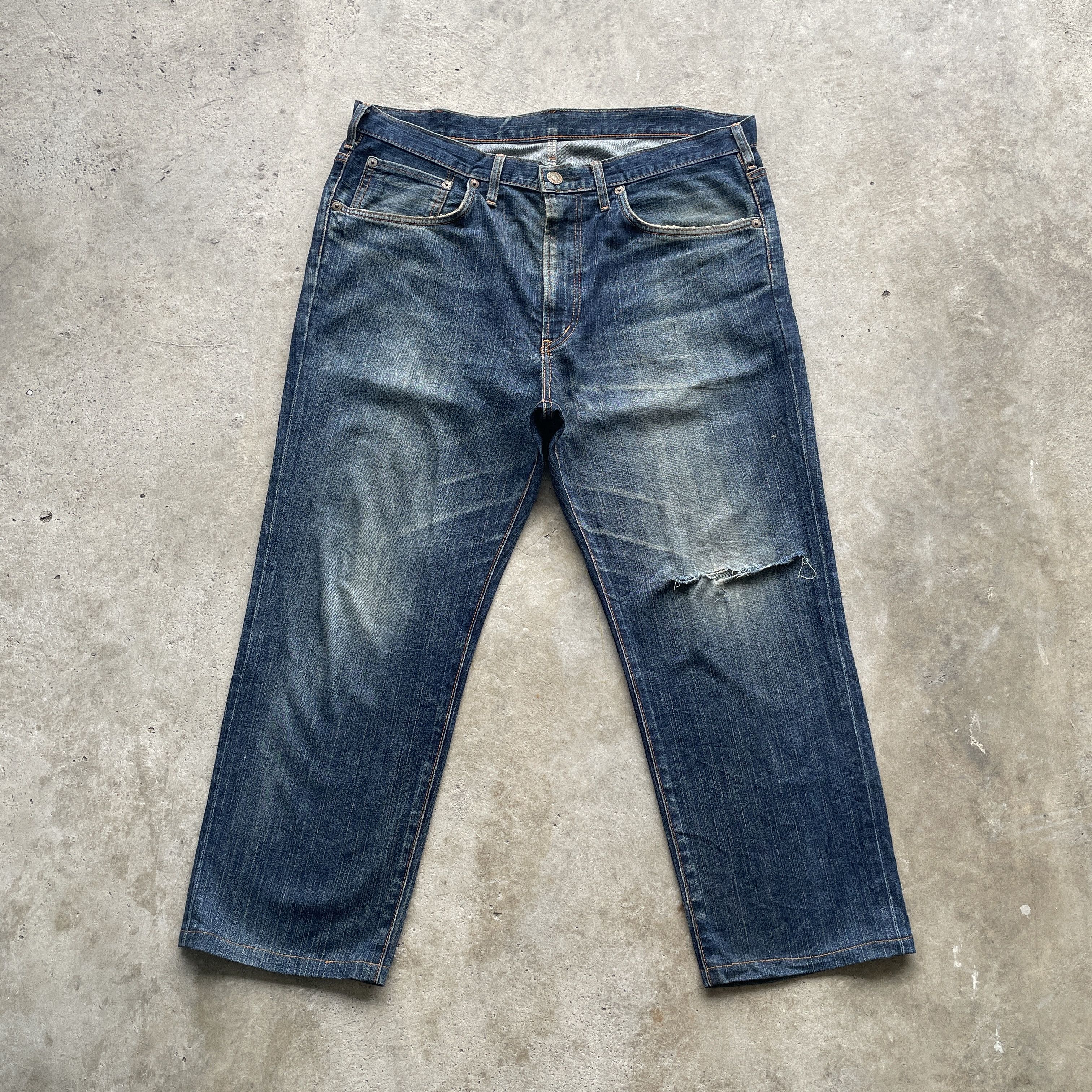 Edwin × Japanese Brand VINTAGE EDWIN JEANS FADED DENIM DISTRESSED PANTS W39x26.5 Size US 39 - 2 Thumbnail