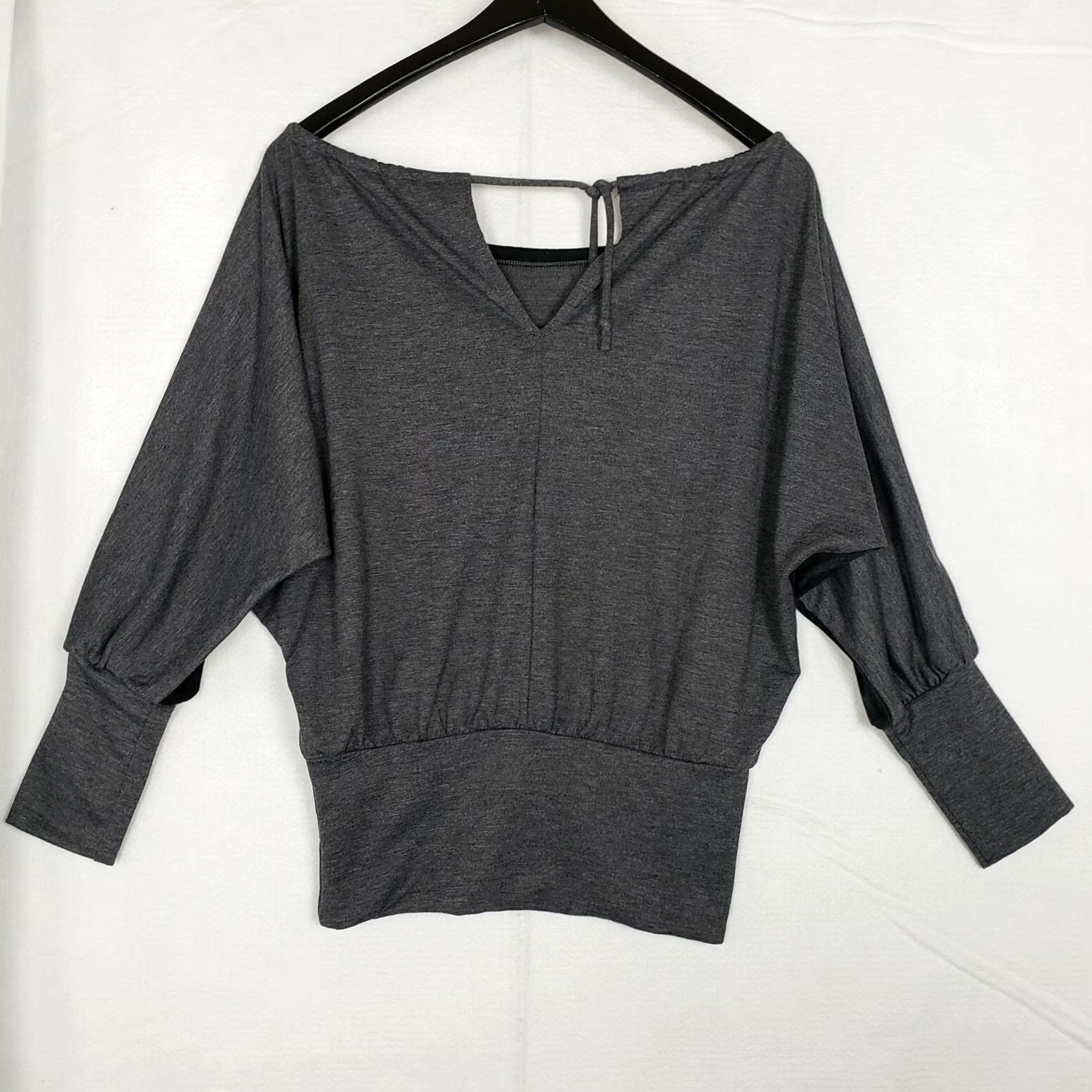 Vintage GO COUTURE Blouse Shirt Off the Shoulder Dolman TOP Womens M Gray NYOT Size M / US 6-8 / IT 42-44 - 3 Thumbnail