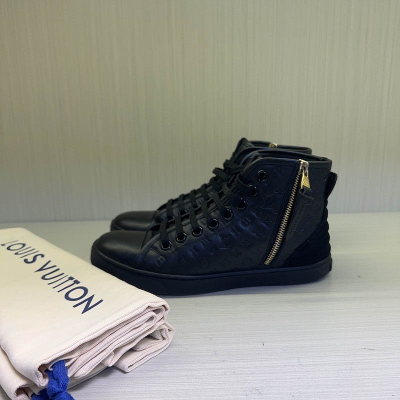 Louis Vuitton Louis Vuitton Black Leather High-Top Sneakers - Size US 5.5 / EU 38 - 1 Thumbnail
