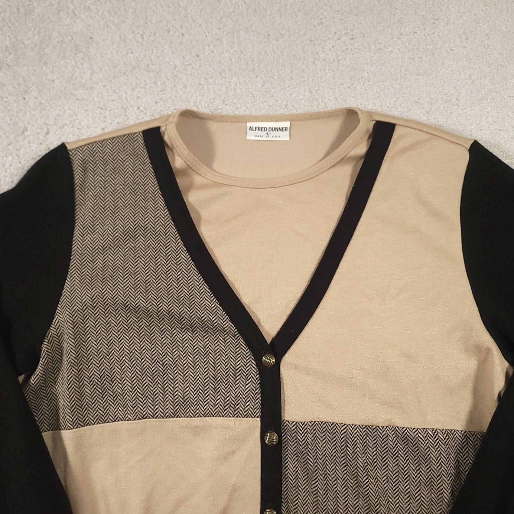 Vintage VINTAGE Alfred Dunner Sweater Cardigan Womens Large Beige Black Herringbone Twofer Made USA Size L / US 10 / IT 46 - 3 Thumbnail