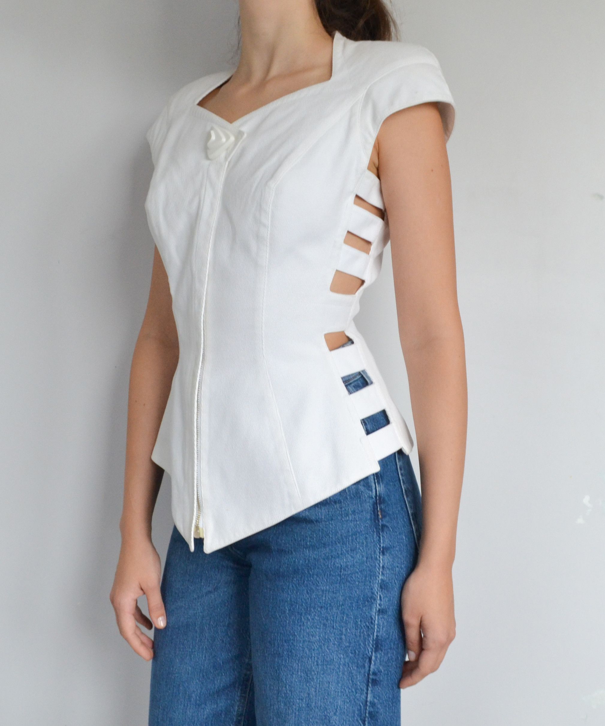 Thierry Mugler THIERRY MUGLER Corset Jacket Top Set Vest Skirt 90s White Size M / US 6-8 / IT 42-44 - 3 Thumbnail
