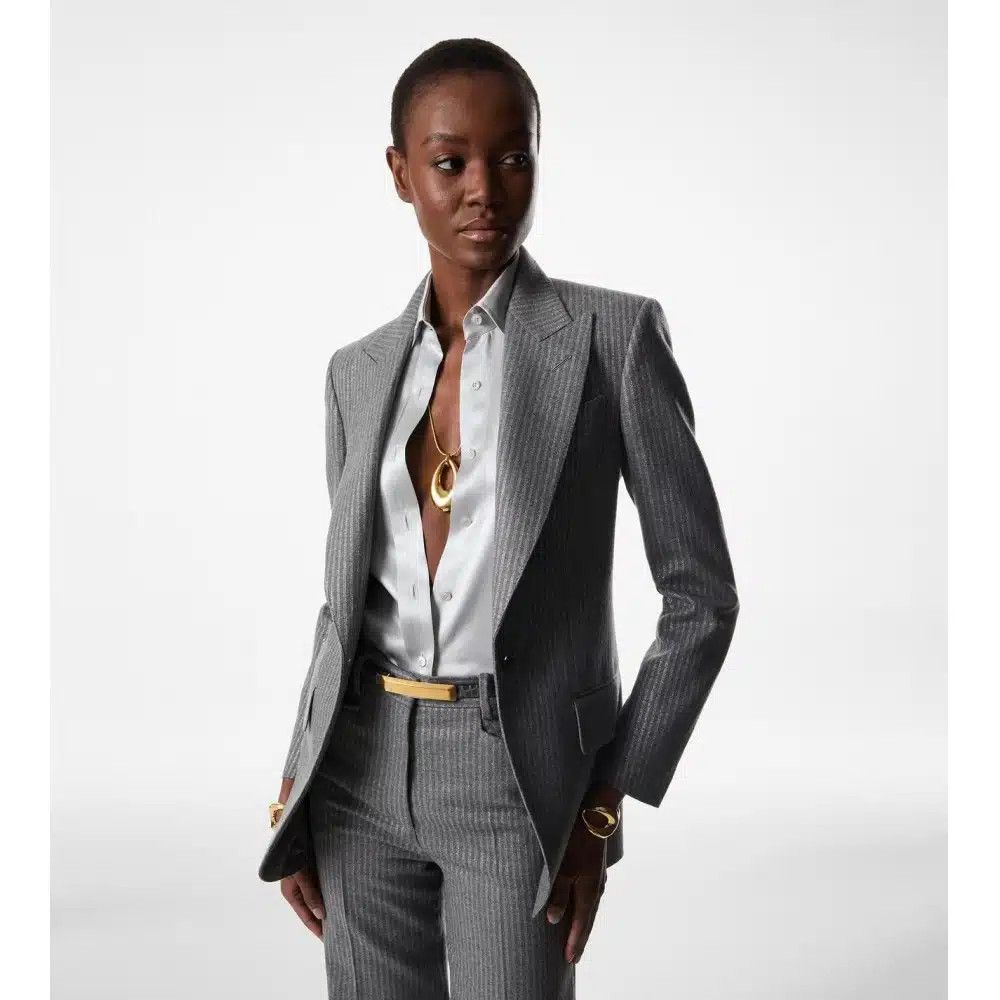 Tom Ford o1loc1c1125 GI2970 Striped Wool Wallis Jacket in Grey Size XS / US 0-2 / IT 36-38 - 2 Thumbnail
