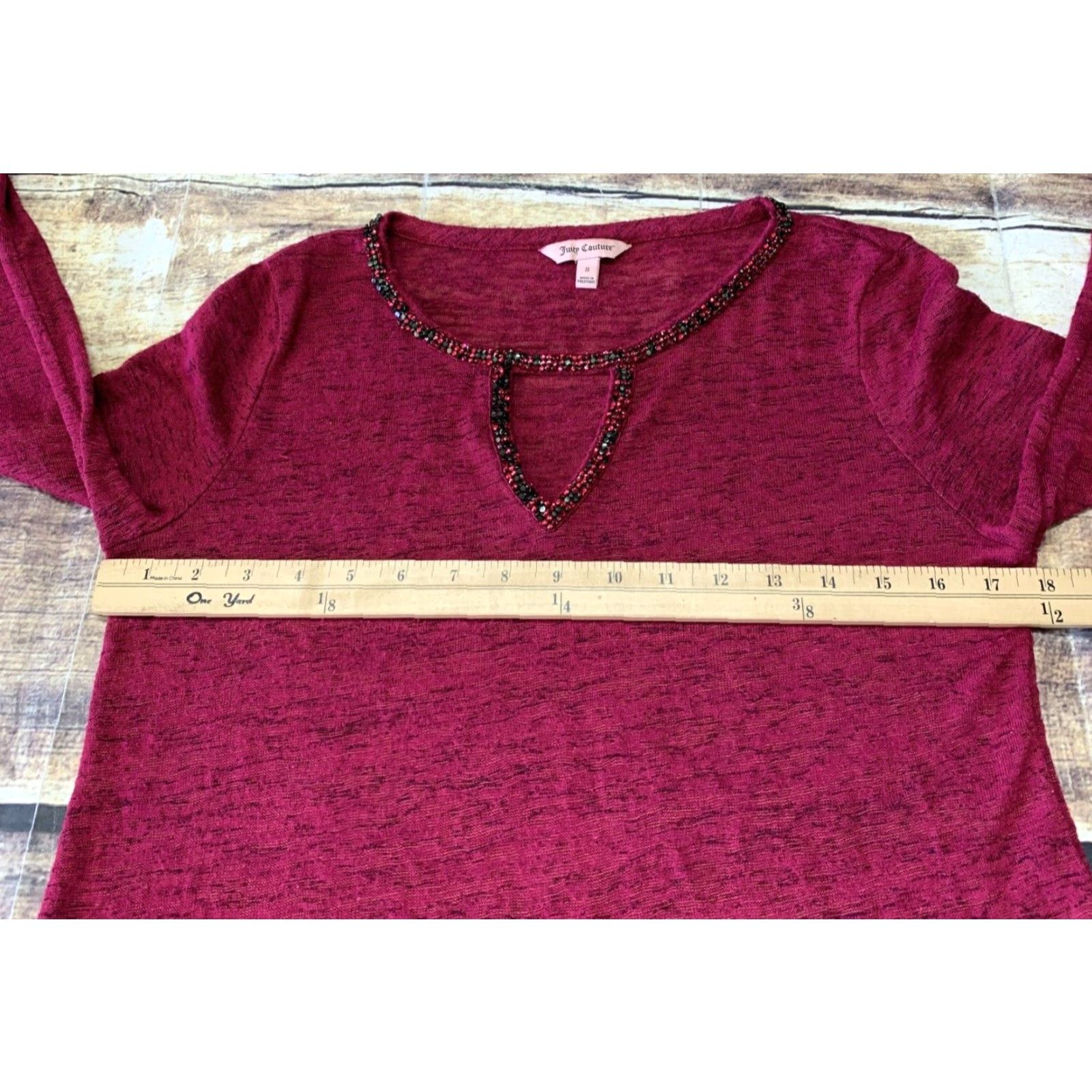 Juicy Couture Juicy Couture Burgandy 3/4 Sleeve Sequin Pullover Women's Small Light Weight Shirt Size S / US 4 / IT 40 - 6 Thumbnail