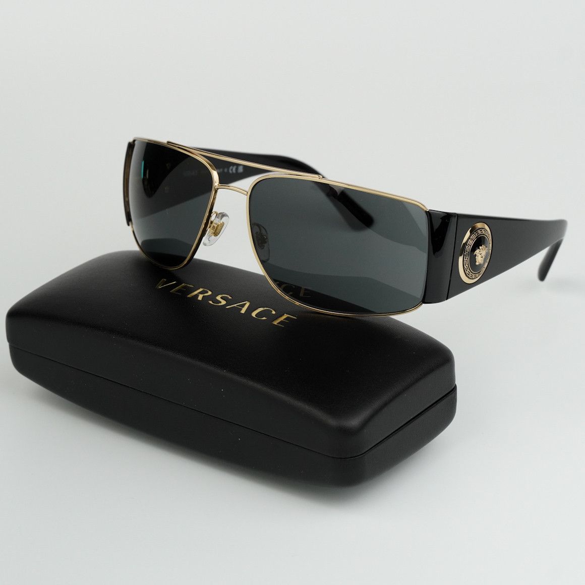 image of New Versace Ve2163 100287 Rectangle Men Sunglasses Ve 2163 in Gold Black/Grey