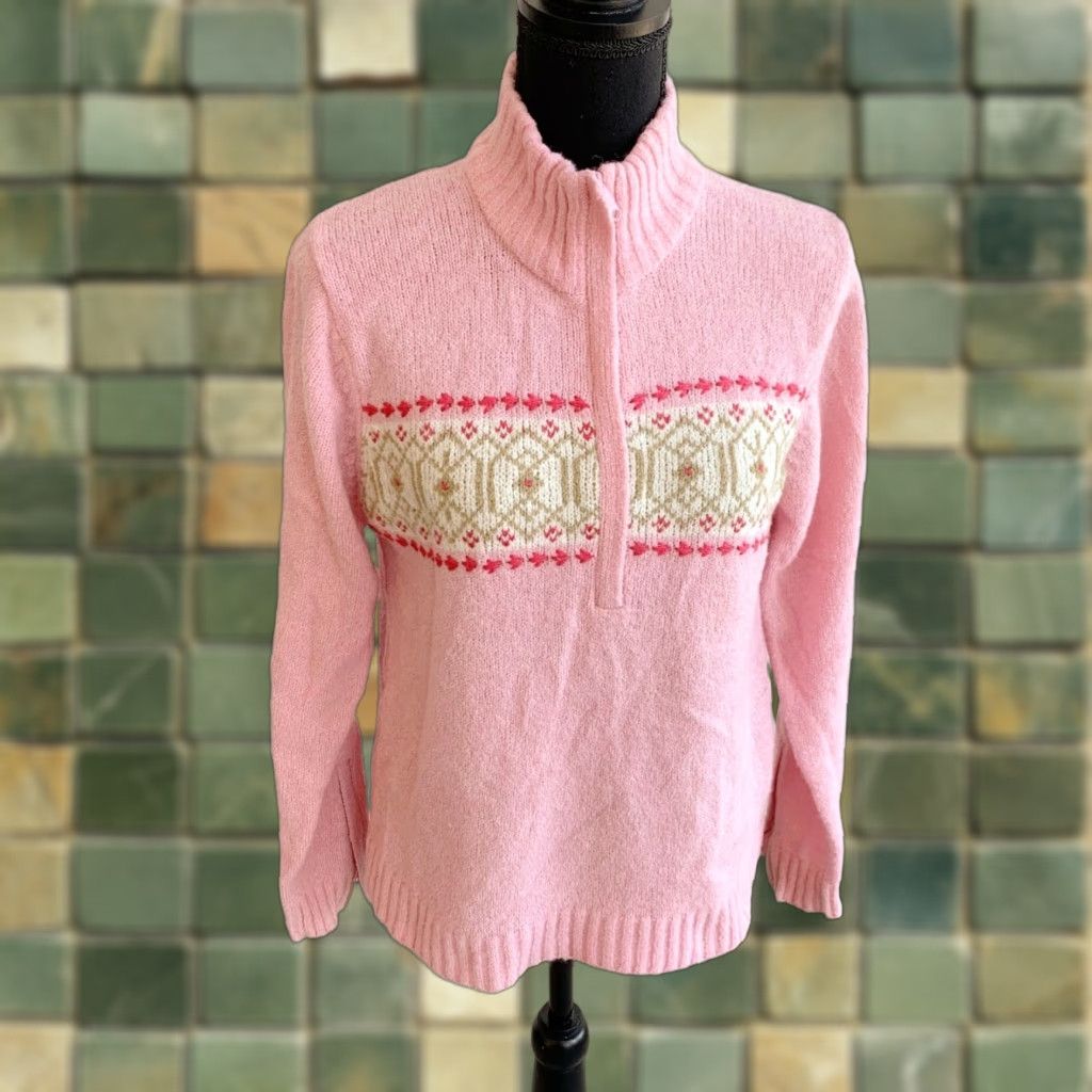 Vintage VINTAGE Columbia Quarter Zip Fair Isle Pink Wool Blend Sweater Womens Medium Size M / US 6-8 / IT 42-44 - 1 Thumbnail