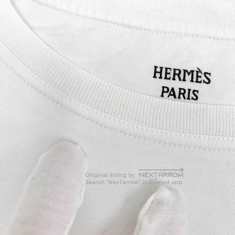 Hermes Hermes White Pocket Embroidered Cotton Short-Sleeve T-Shir Size XS / US 0-2 / IT 36-38 - 8 Thumbnail