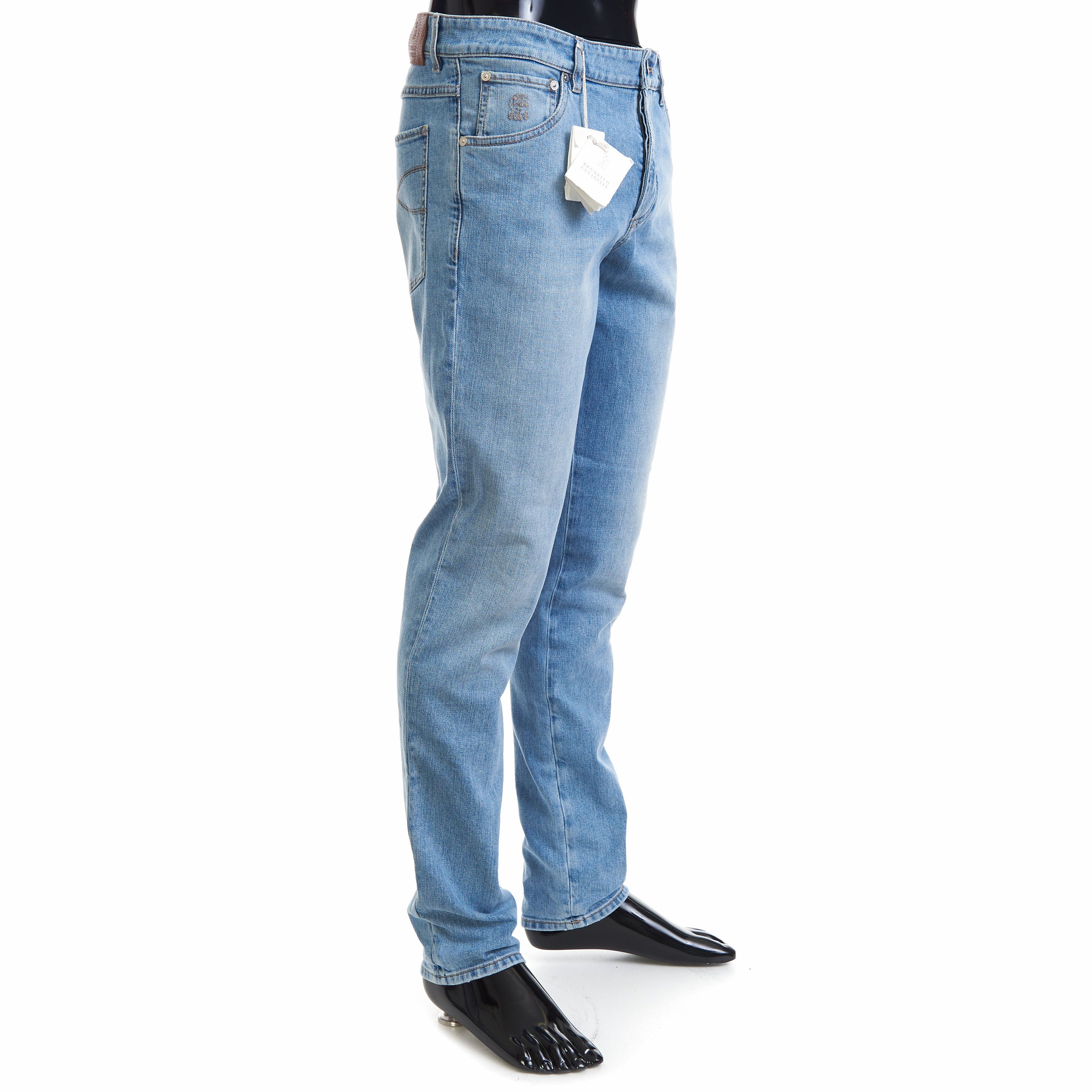 Brunello Cucinelli Slim Fit Five Pocket Jeans In Light Blue Denim Size US 44 / EU 60 - 8 Thumbnail