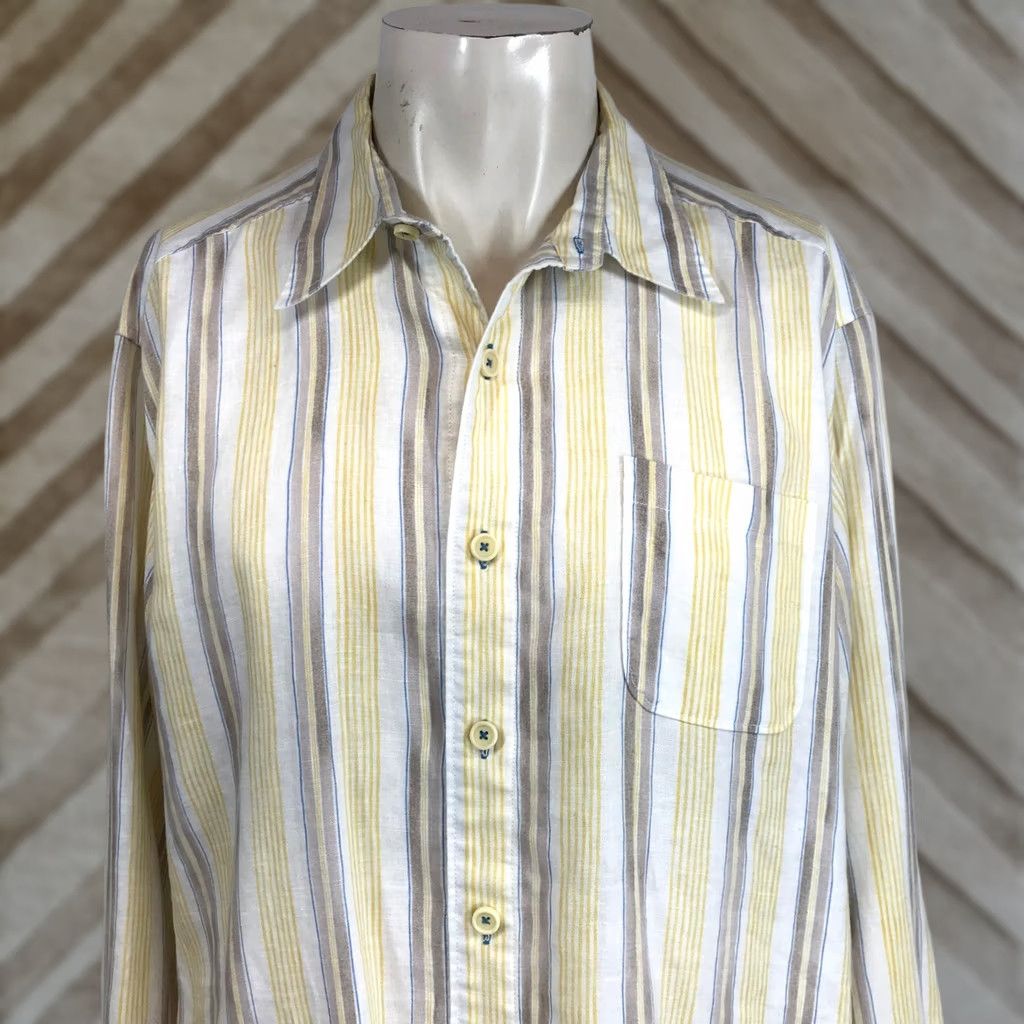 Tommy Bahama VINTAGE Tom​my Bahama Relax Striped Long Sleeve Button-Up Linen Shirt Yellow Blue XL Mens Size US XL / EU 56 / 4 - 1 Thumbnail