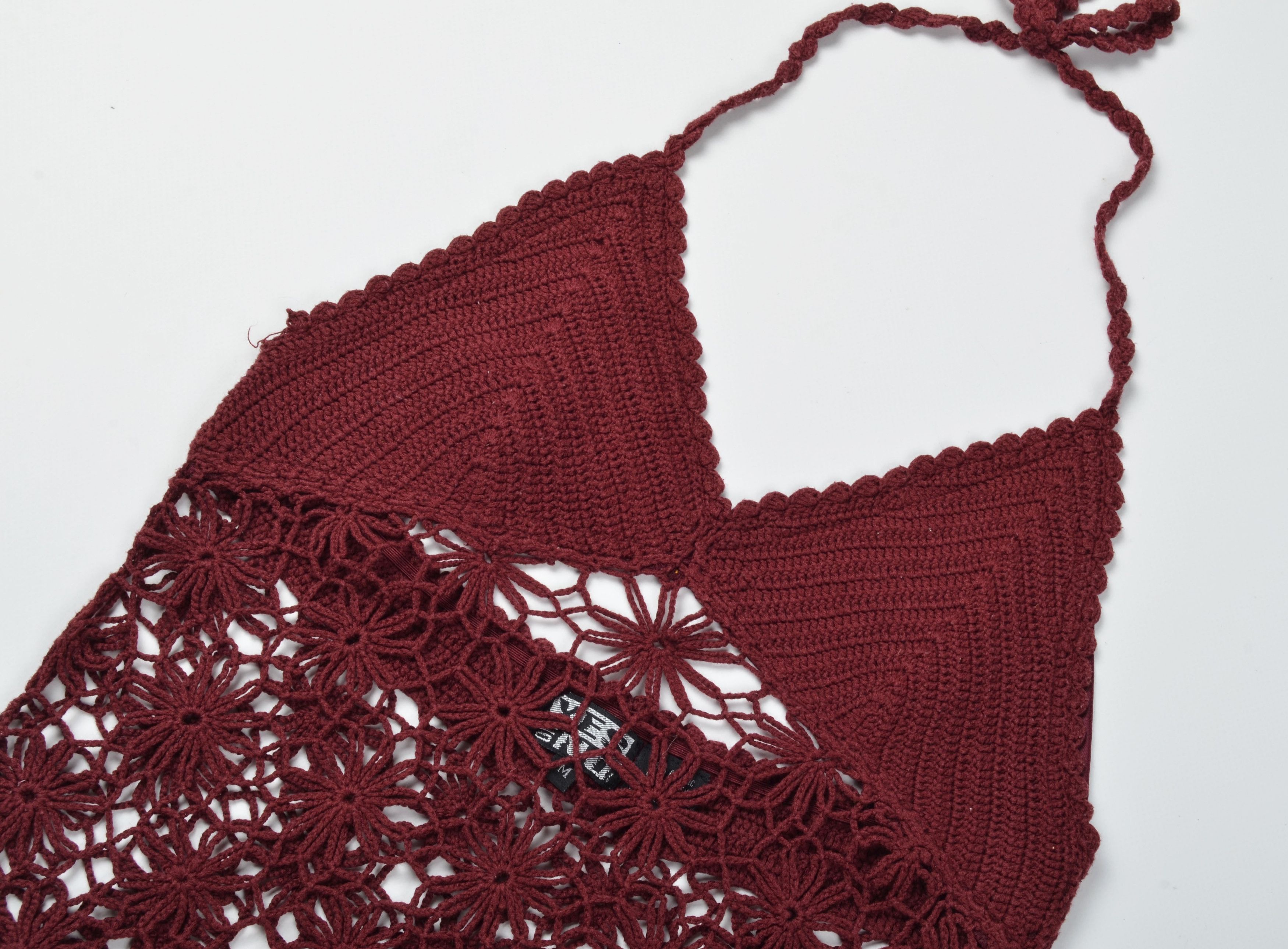 Designer Vintage Yes or No Y2K Crochet Knit Fairy Boho Halter Top Size M / US 6-8 / IT 42-44 - 4 Thumbnail