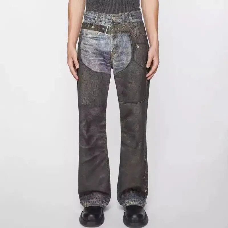 Japanese Brand Retro loose print patchwork micro flared jeans Size US 32 / EU 48 - 6 Thumbnail
