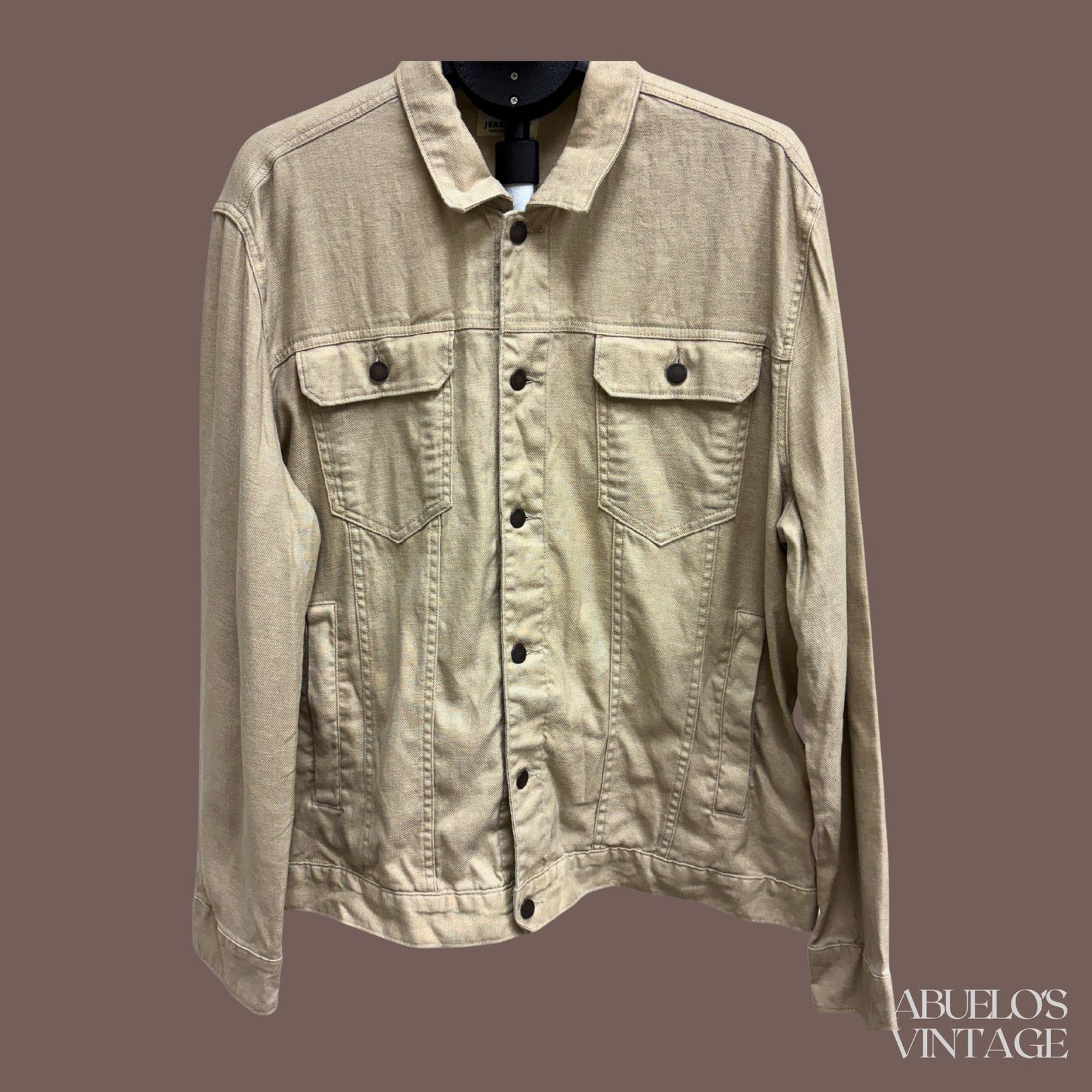 Vintage VTG Trucker Jacket | Jeremiah Khaki Cotton | Workwear Core Size US XL / EU 56 / 4 - 1 Thumbnail