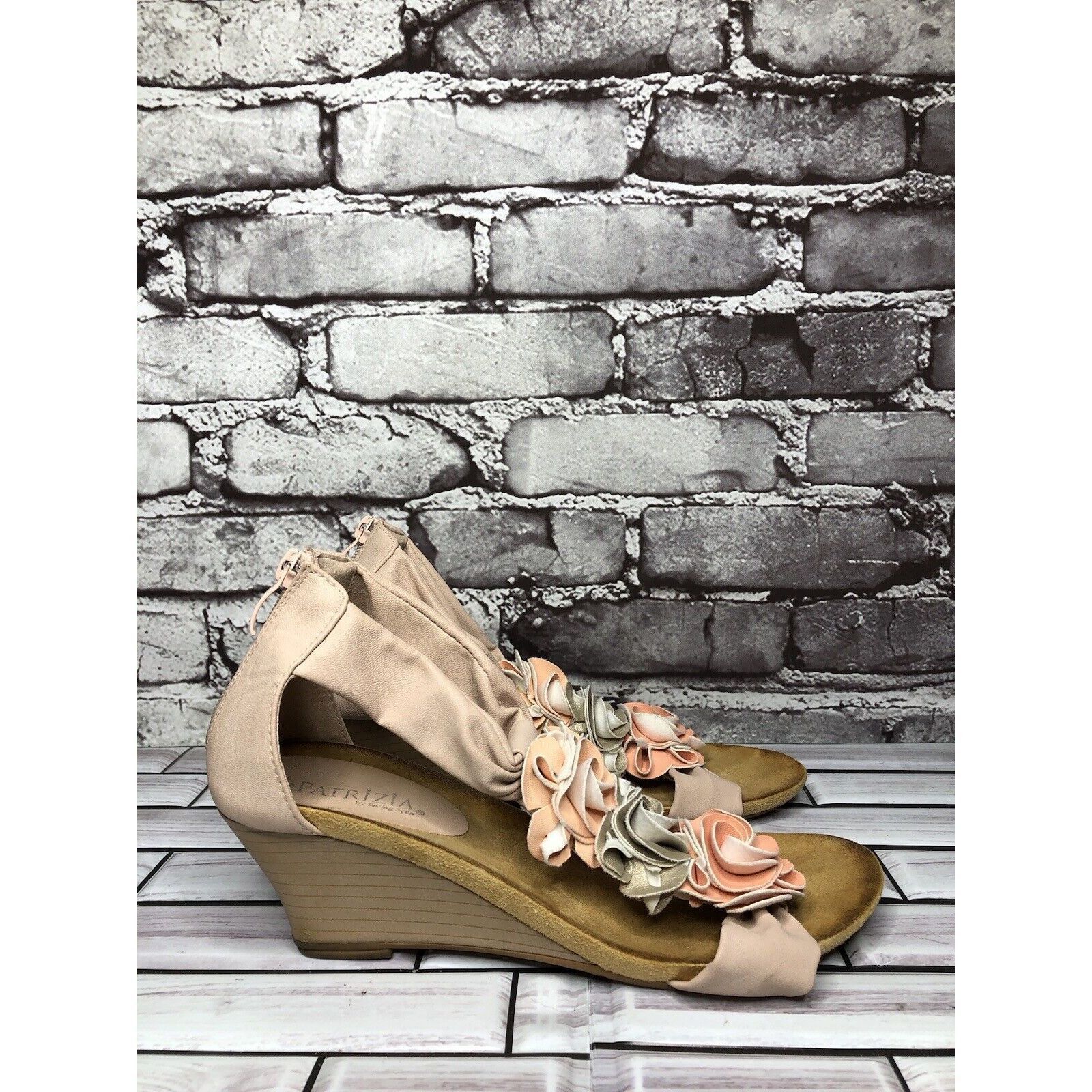 Other Patrizia Blush Pink Flower Faux Leather Harlequin Wedge Sand Size US 7.5 / IT 37.5 - 3 Thumbnail