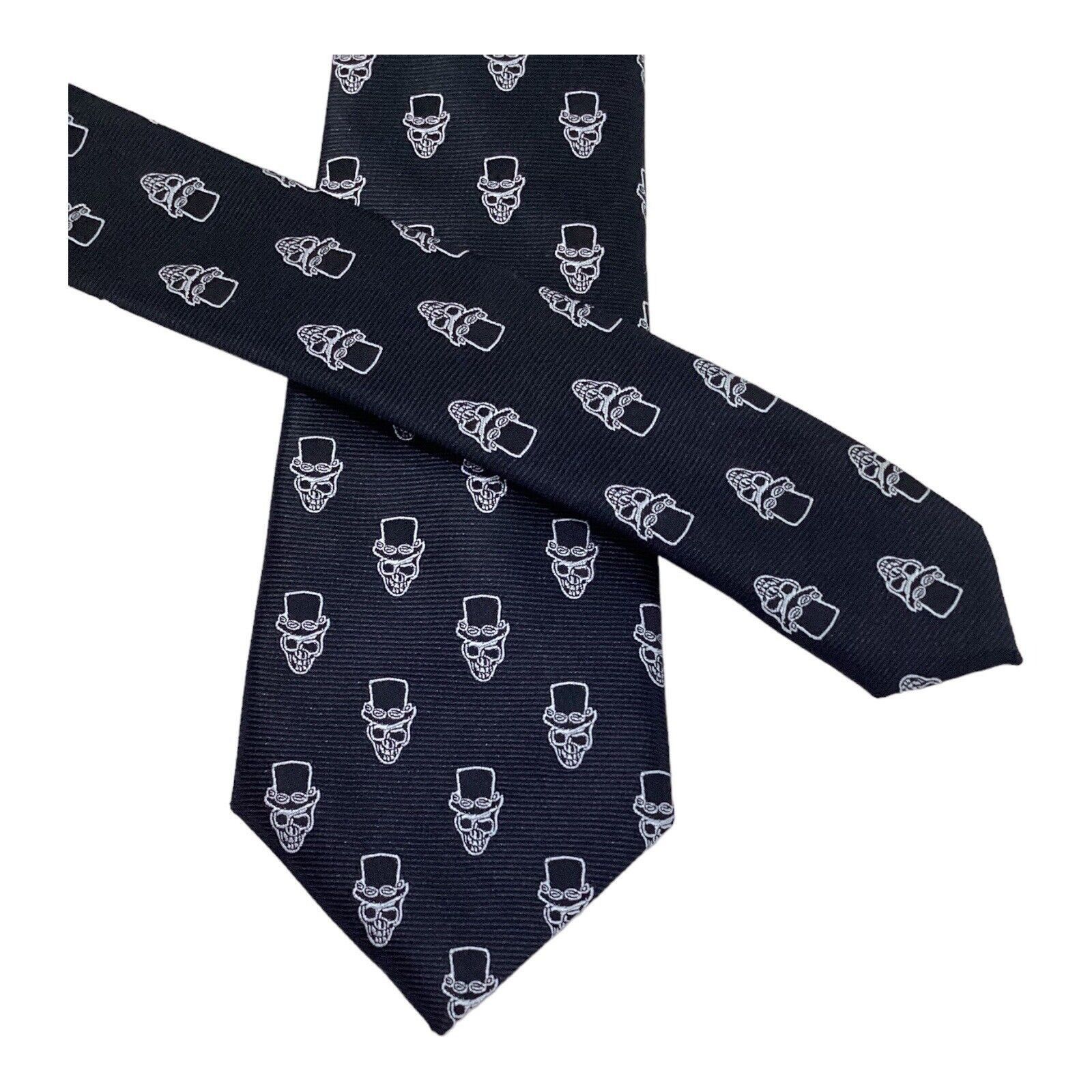 Other KNOTZ Black Skull Print Luxury Designer Silk Men Tie W:3" EX Size ONE SIZE - 4 Thumbnail