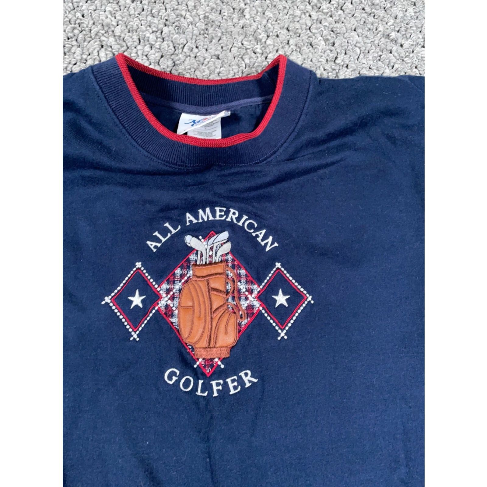 Vintage VINTAGE All American Golfer Sweatshirt Men XL Dark Blue Embroidered 90s Preppy Retro Pullover Crew Neck Size US XL / EU 56 / 4 - 5 Thumbnail