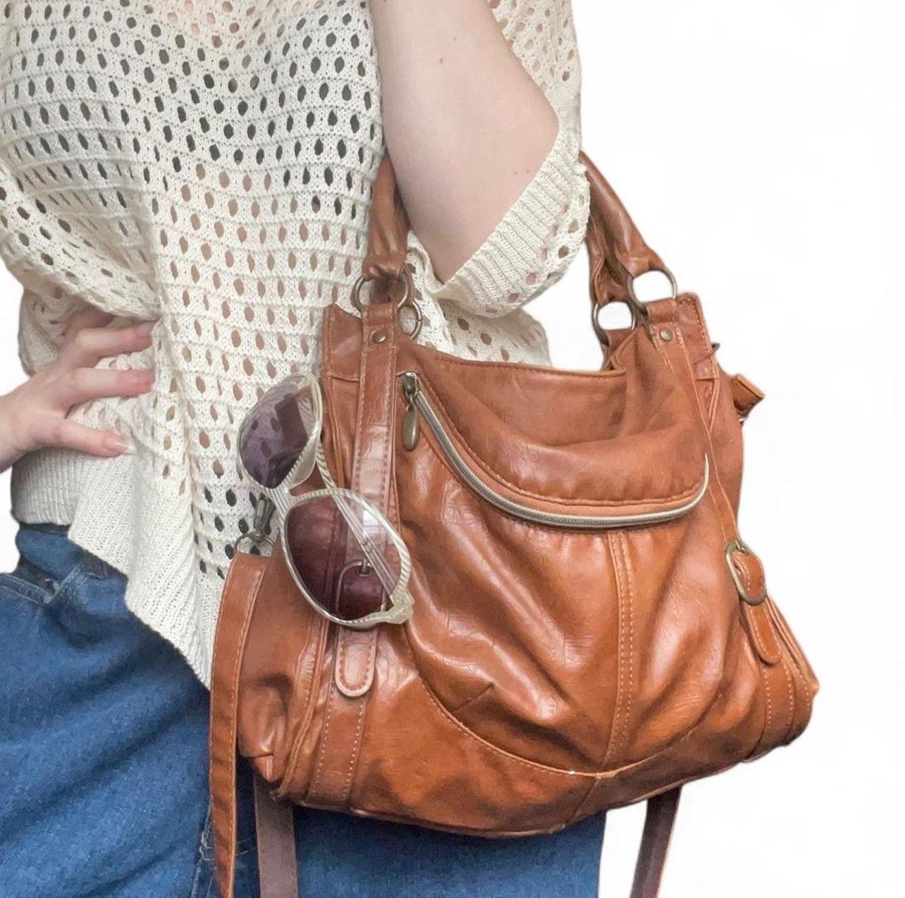Vintage Vintage Brown Faux Leather Handbag Size ONE SIZE - 1 Thumbnail