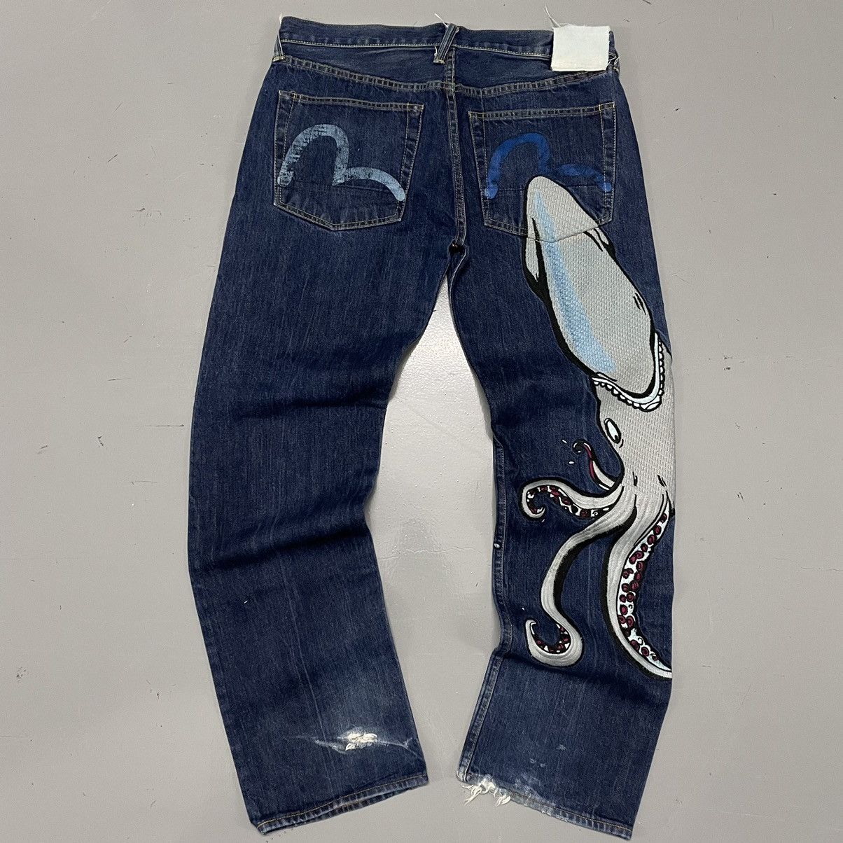 image of Insane Evisu Squid Kraken Selvedge Embroidered Denim in Blue, Men's (Size 36)