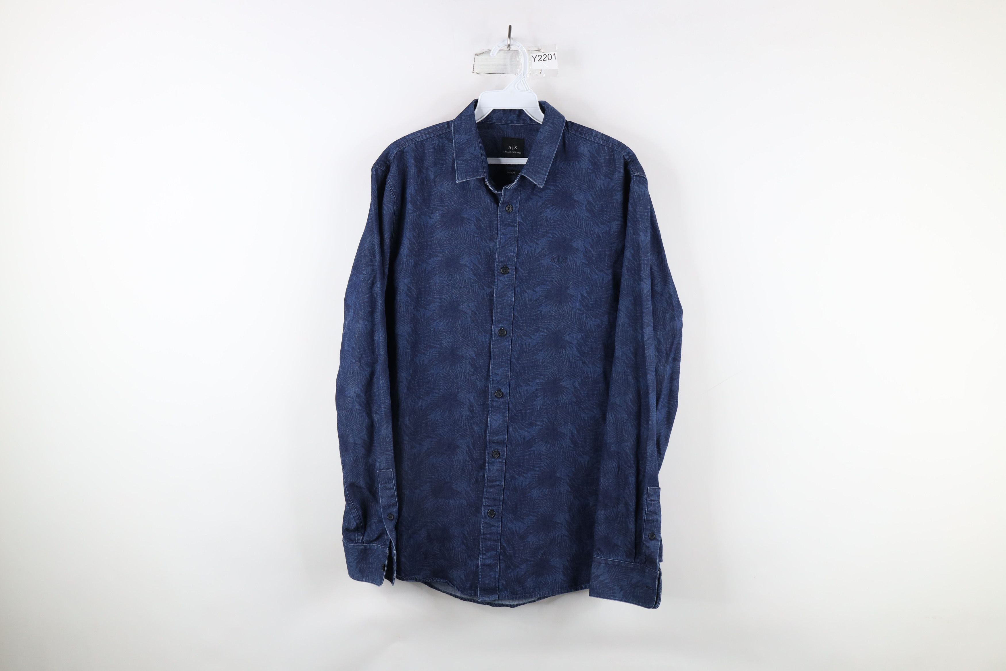 Armani Exchange × Vintage Armani Exchange Fit Palm Tree Leaf Denim Button Shirt Blue Size US M / EU 48-50 / 2 - 1 Thumbnail