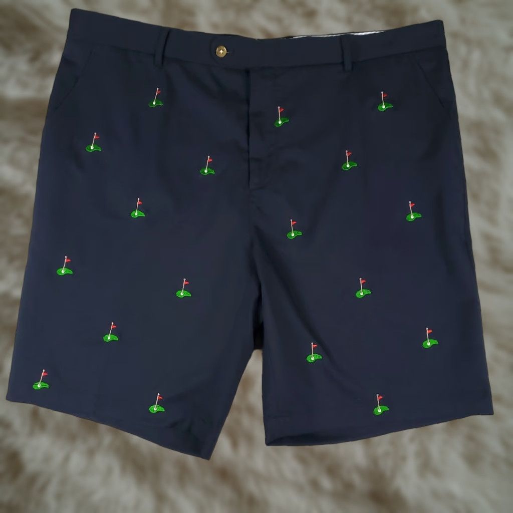 J.McLaughlin J. McLaughlin Shorts Mens 42 Navy Blue Golf Embroidered Flat Front Chino Size US 42 / EU 58 - 1 Thumbnail