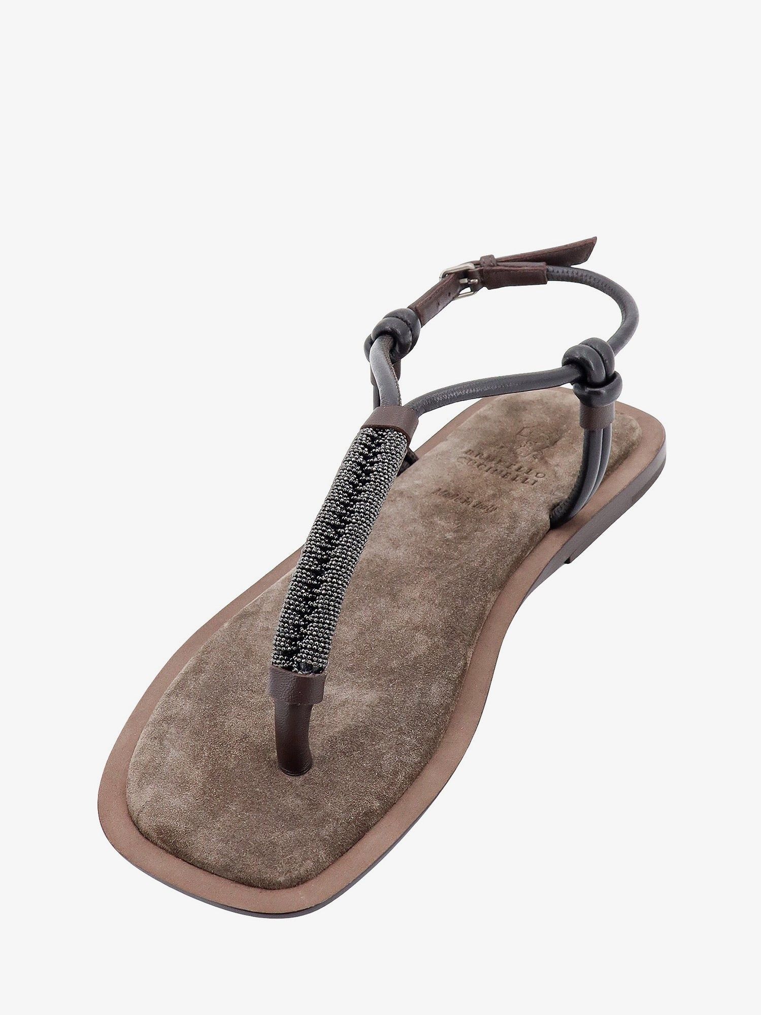 Brunello Cucinelli o1y0725 Ankle Strap Thong Leather Sandals in Dark Brown Size US 7 / IT 37 - 4 Thumbnail