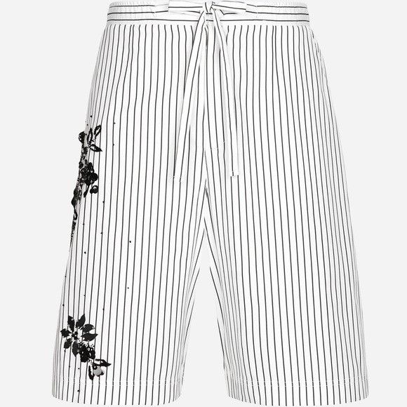 Dolce & Gabbana Dolce & Gabbana Striped Poplin Shorts with Embroidery White Size US 38 / EU 54 - 1 Thumbnail