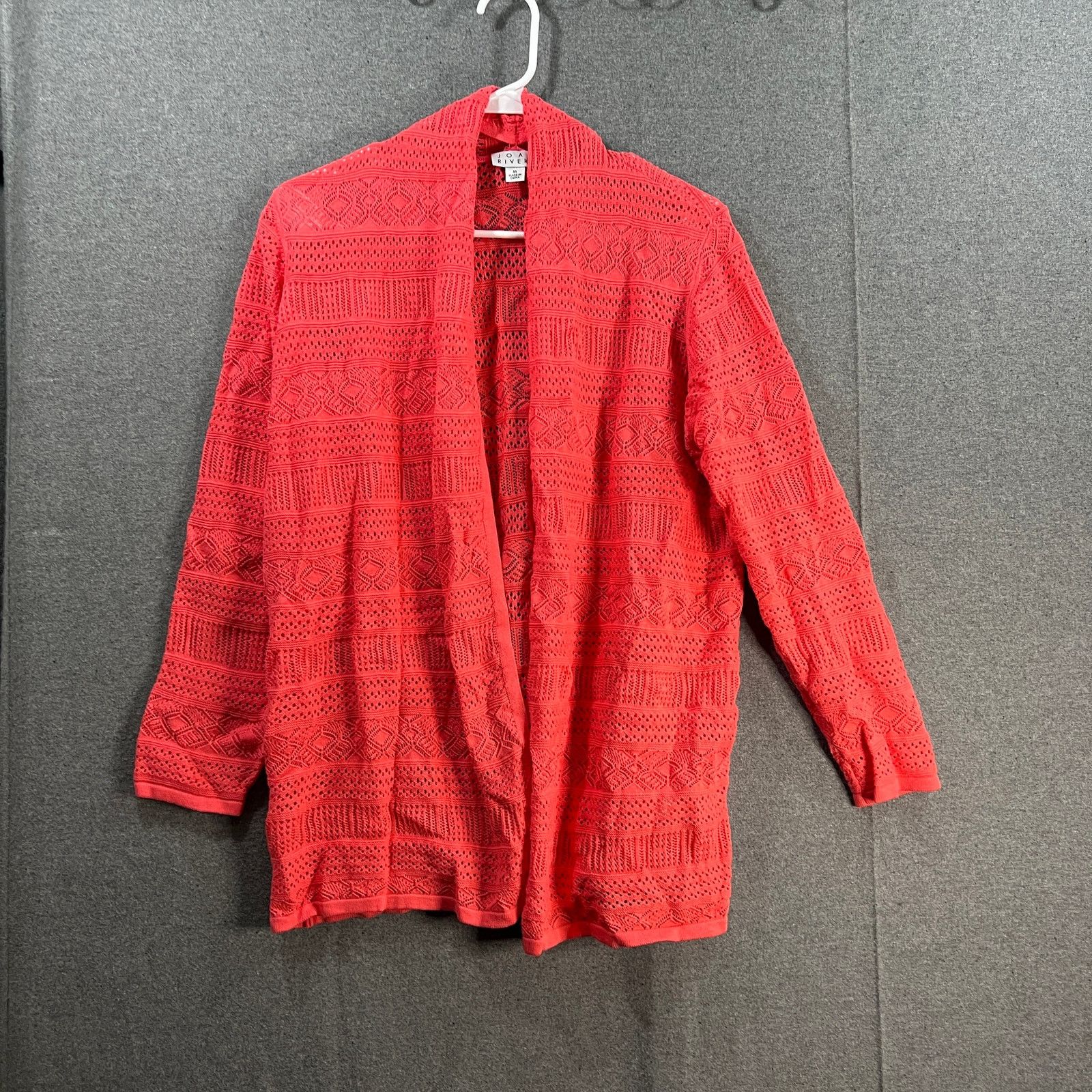 Other Joan Rivers Crochet Stripe Open Front Cardigan Coral Size M / US 6-8 / IT 42-44 - 1 Thumbnail