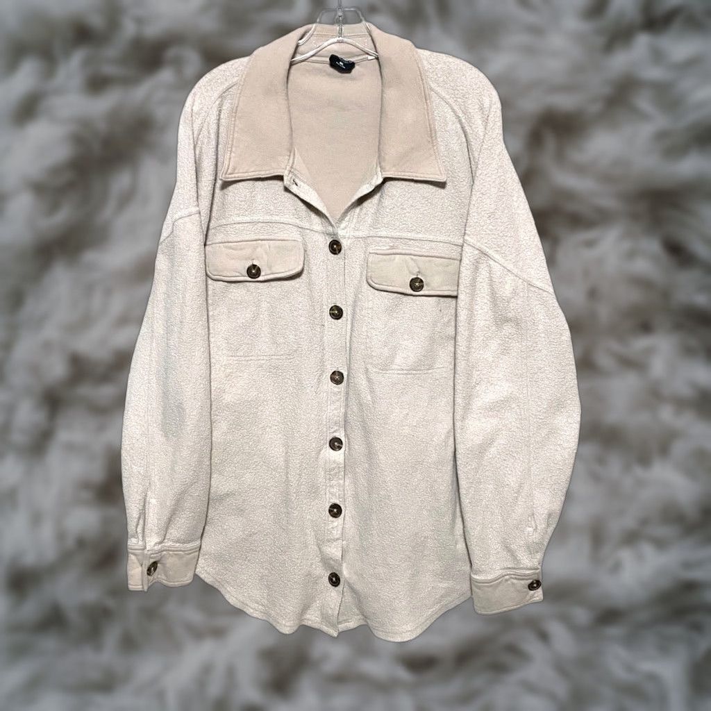 Pacsun PacSun Homecoming Button Down Fleece Fuzzy Shacket Oversized Jacket Womens M L Beige Cotton Blend Shacket Jacket Women M L Size M / US 6-8 / IT 42-44 - 1 Thumbnail