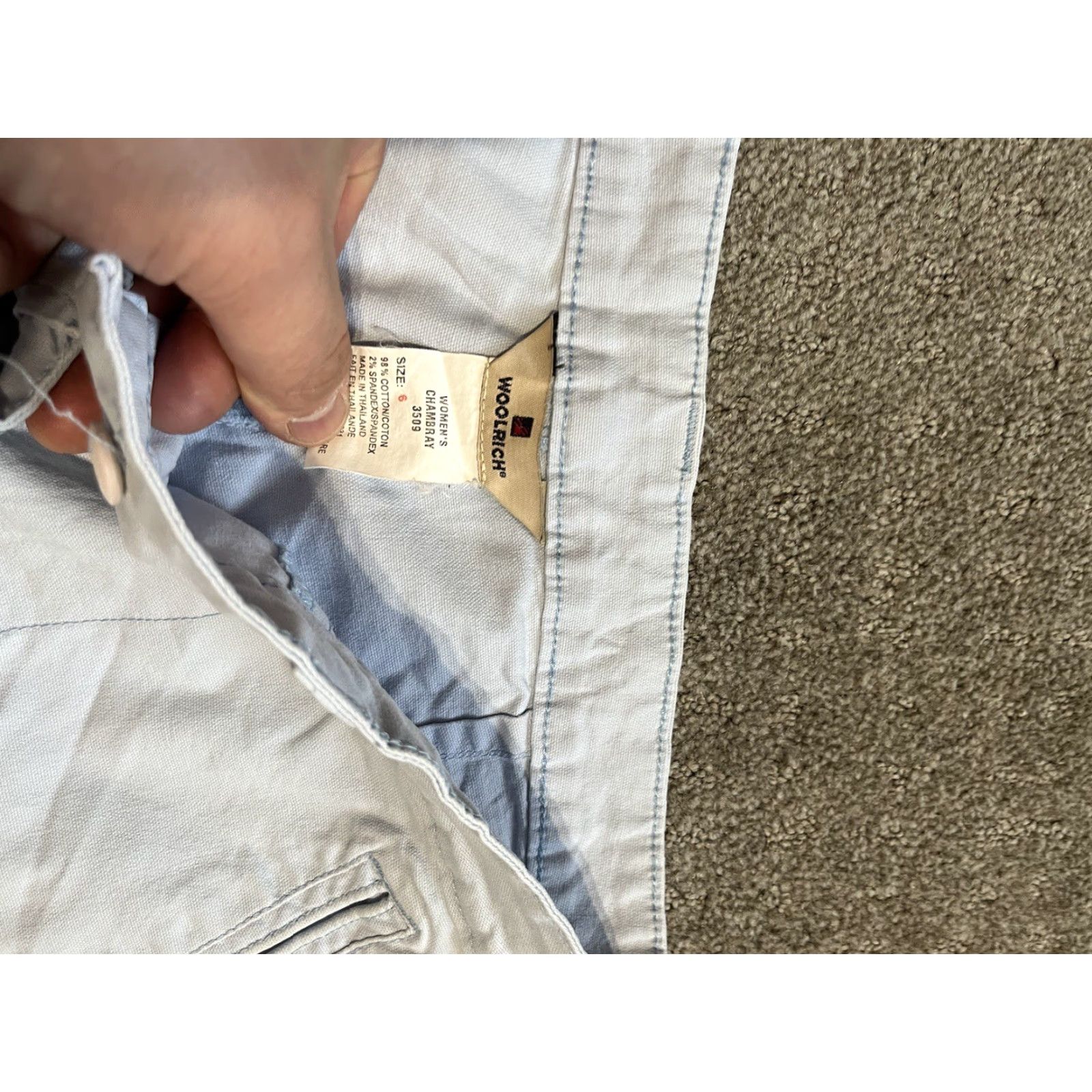 Vintage Woolrich Womens Shorts Light Blue 6 31" Waist Pockets Twill Chino Flat Front Zip Button Regular Rise Inseam 9.5" Casual Beach Hiking Walking Size 28" / US 6 / IT 42 - 3 Thumbnail