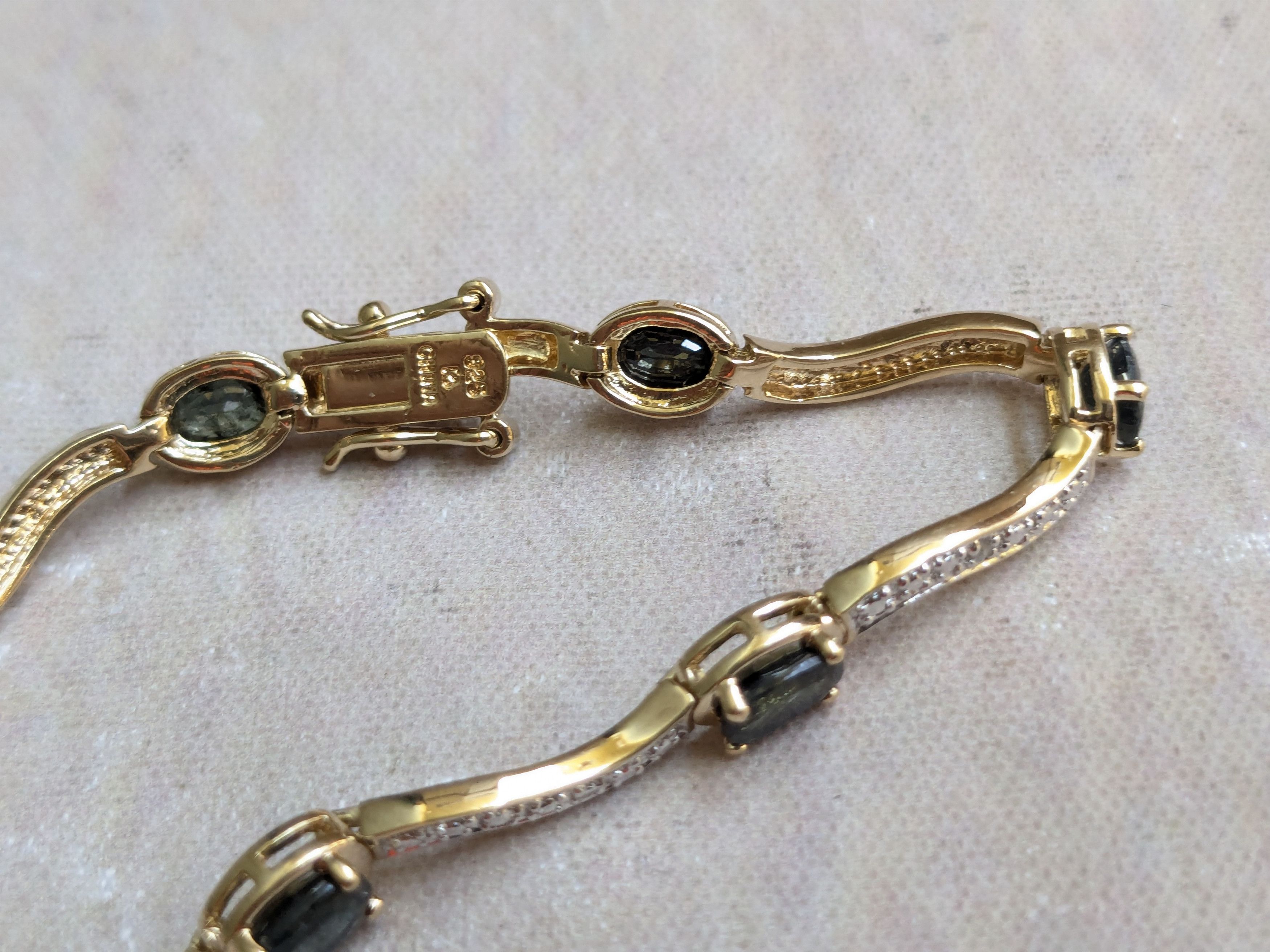 Sterling Silver Sterling Silver Tennis Bracelet Blue Gold Plated 7.25" Oval Size ONE SIZE - 5 Thumbnail