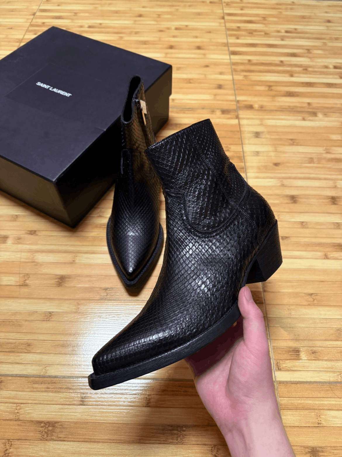 Pre-owned Hedi Slimane X Saint Laurent Paris Sz 41 Saint Laurent Paris Snake Skin Boots