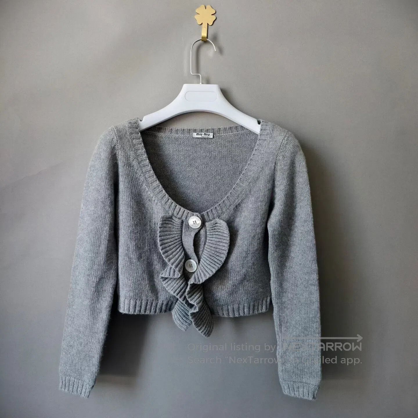 Miu Miu Miu Miu Ruffled cashmere knit cardigan| Size XS / US 0-2 / IT 36-38 - 1 Thumbnail