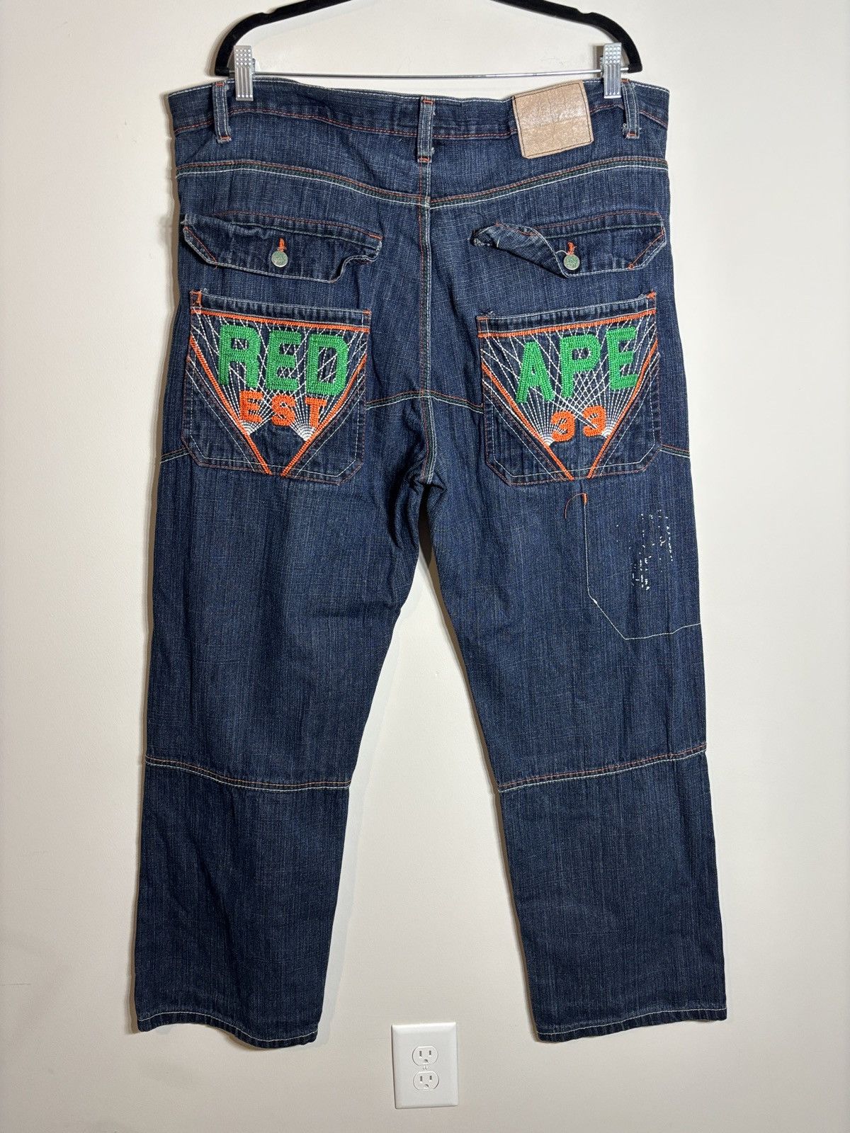 Vintage Vintage Y2K Red Ape Jeans Baggy Embroidered 38x32 Streetwear Size US 38 / EU 54 - 1 Thumbnail