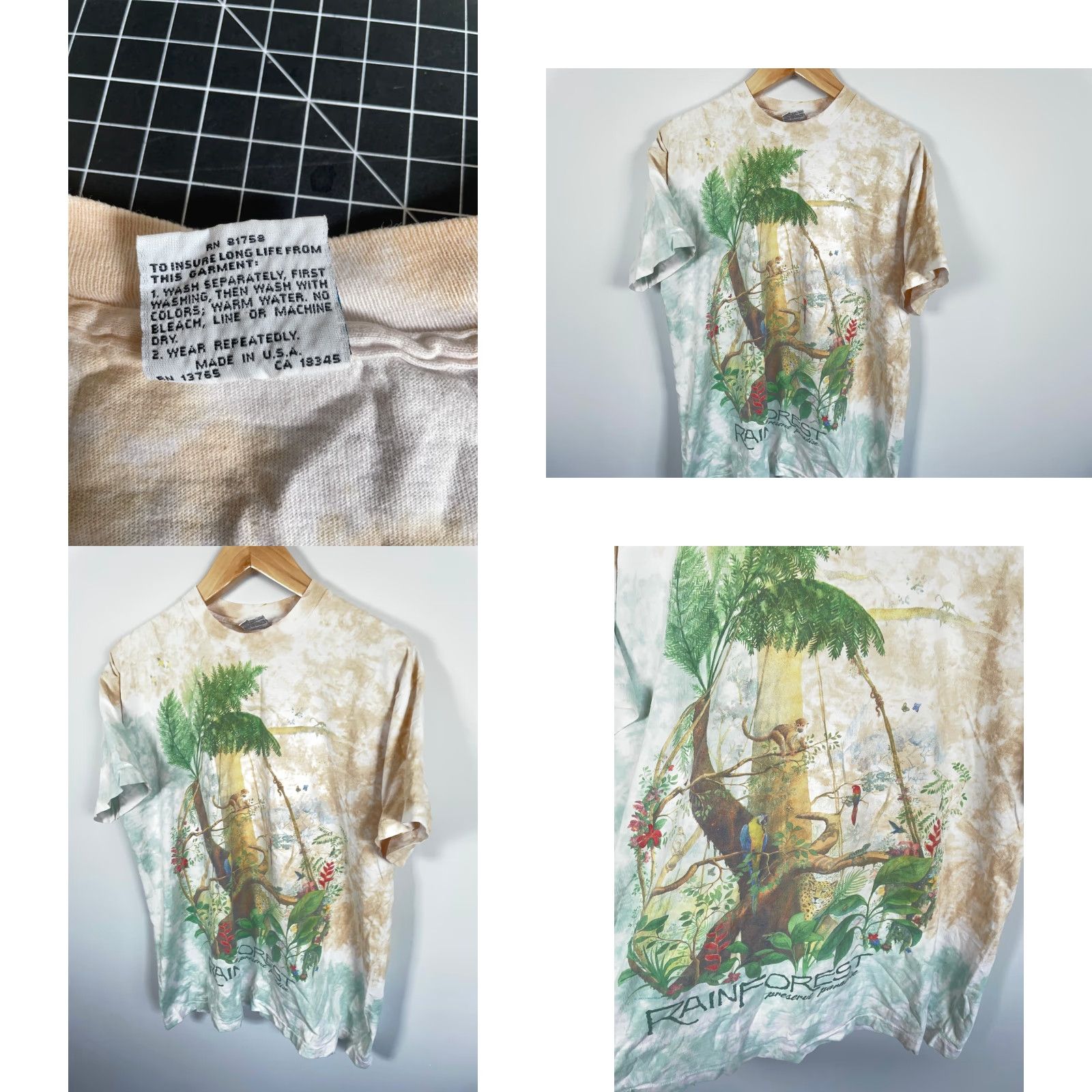 Liquid Blue VINTAGE Liquid Blue 1991 Rainforest T-Shirt Adult XL Tie Dye Crew Neck Short Sleeve Cotton Jersey AOP Graphic Print 90s Mens Size US XL / EU 56 / 4 - 8 Thumbnail