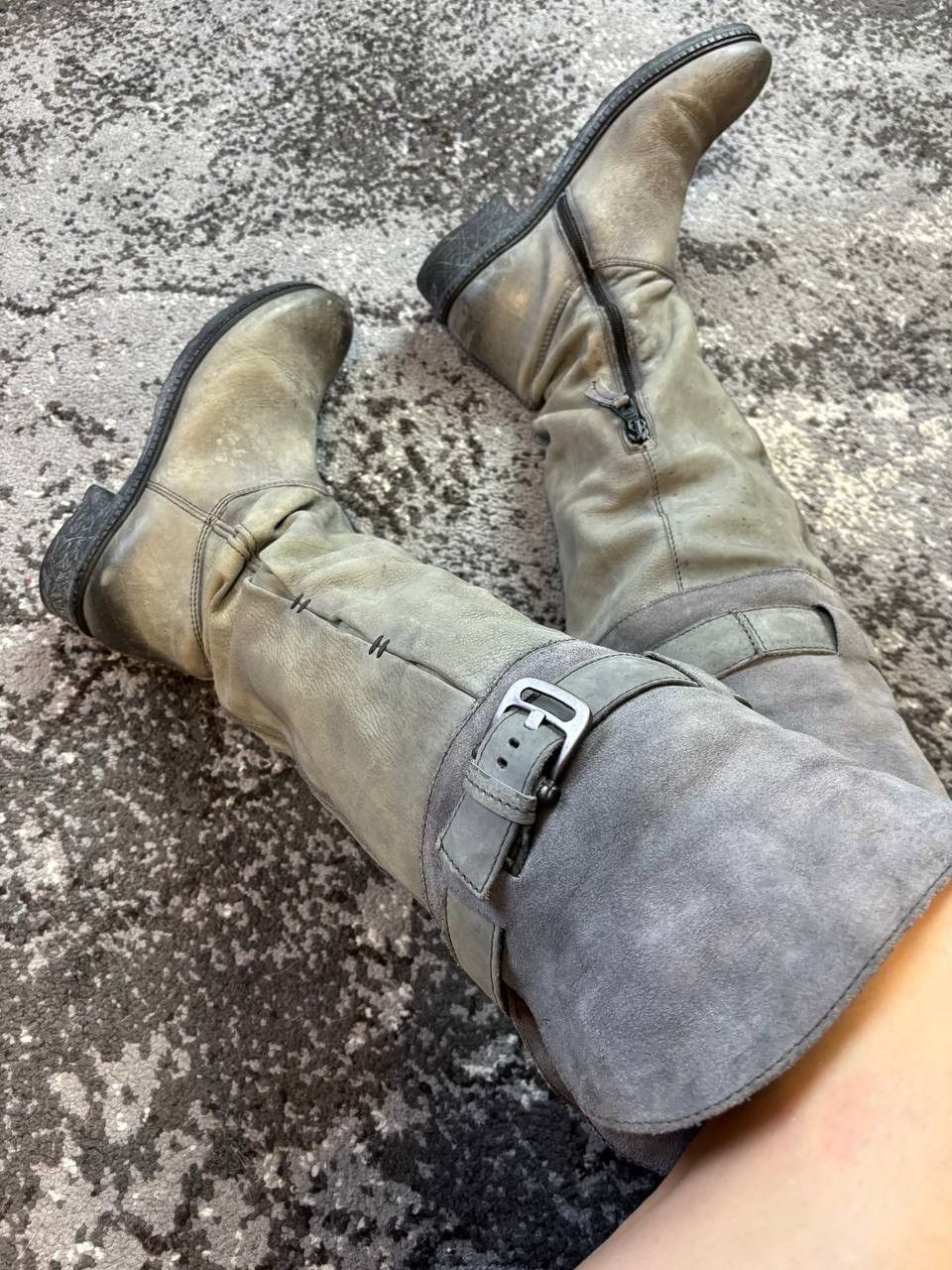 If Six Was Nine × Japanese Brand × Vintage Vintage Y2K Washed Buckle Block Heel Leather Poell Style Bot Size US 8 / EU 41 - 8 Thumbnail