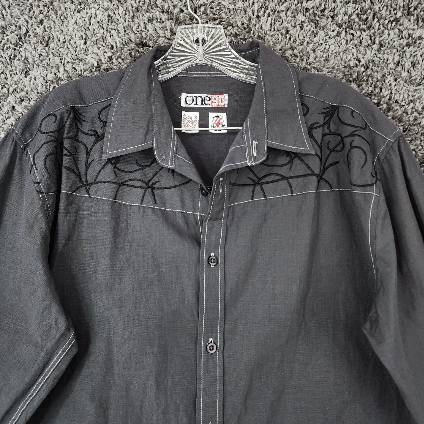 Vintage VINTAGE One 90 Gray Embroidered Long Sleeve Button-Up Shirt Men’s Size L Size US L / EU 52-54 / 3 - 3 Thumbnail