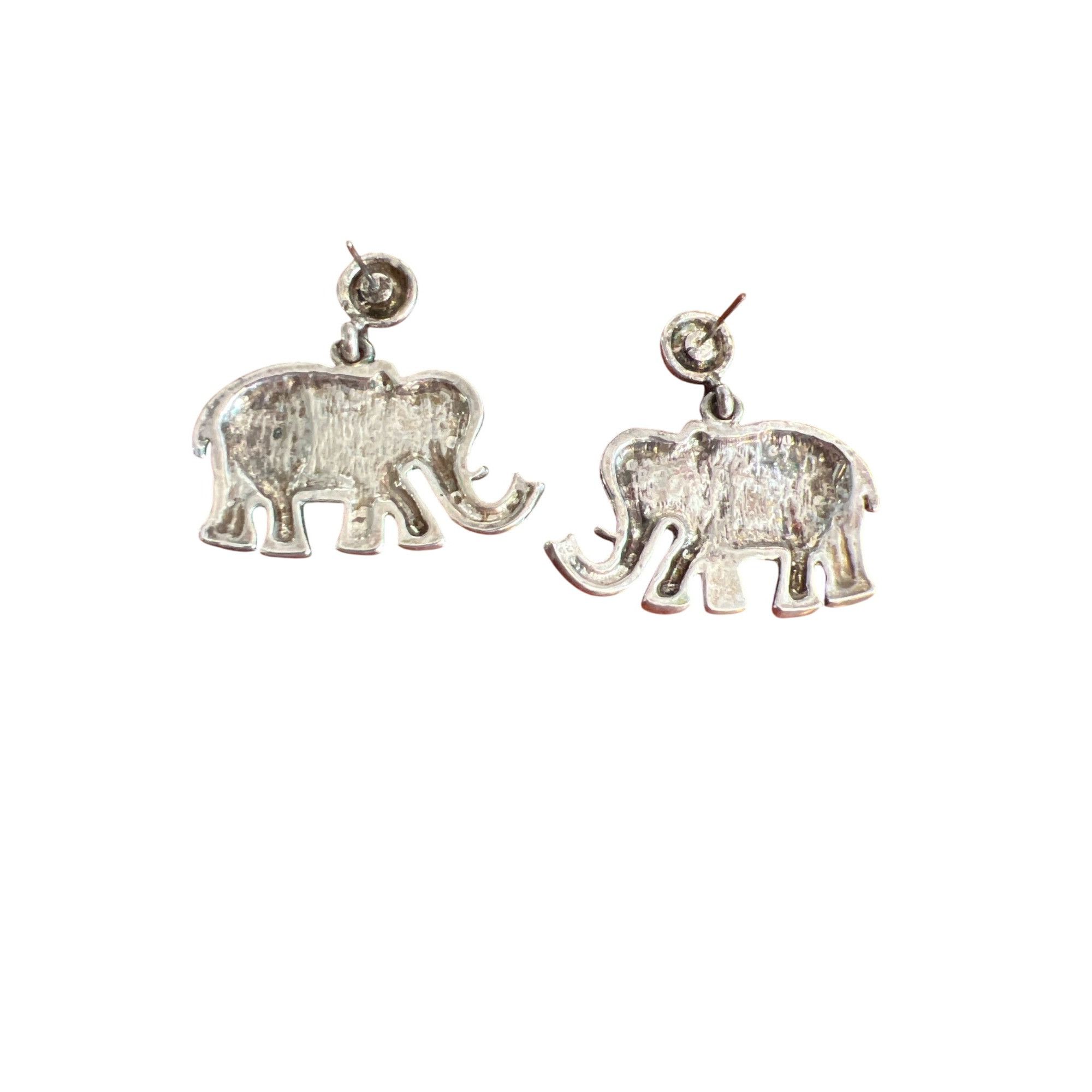 Other Vintage Silver Tone Elephant Dangle Earrings Black Rhineston Size ONE SIZE - 3 Thumbnail