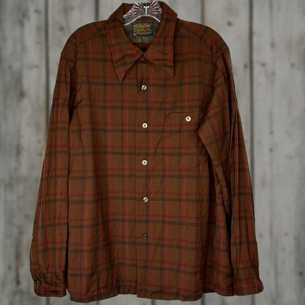 Pendleton VINTAGE Pendleton Shirt Large Brown Red Hook Collar Button Up Virgin Wool Mens Size US L / EU 52-54 / 3 - 1 Thumbnail