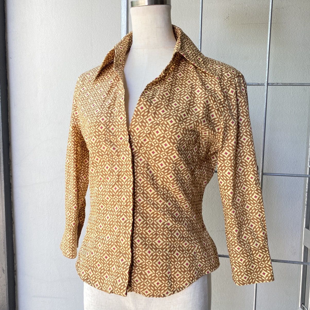 Sportmax Sportmax Brown Geometric Fitted Blouse Size S / US 4 / IT 40 - 2 Thumbnail