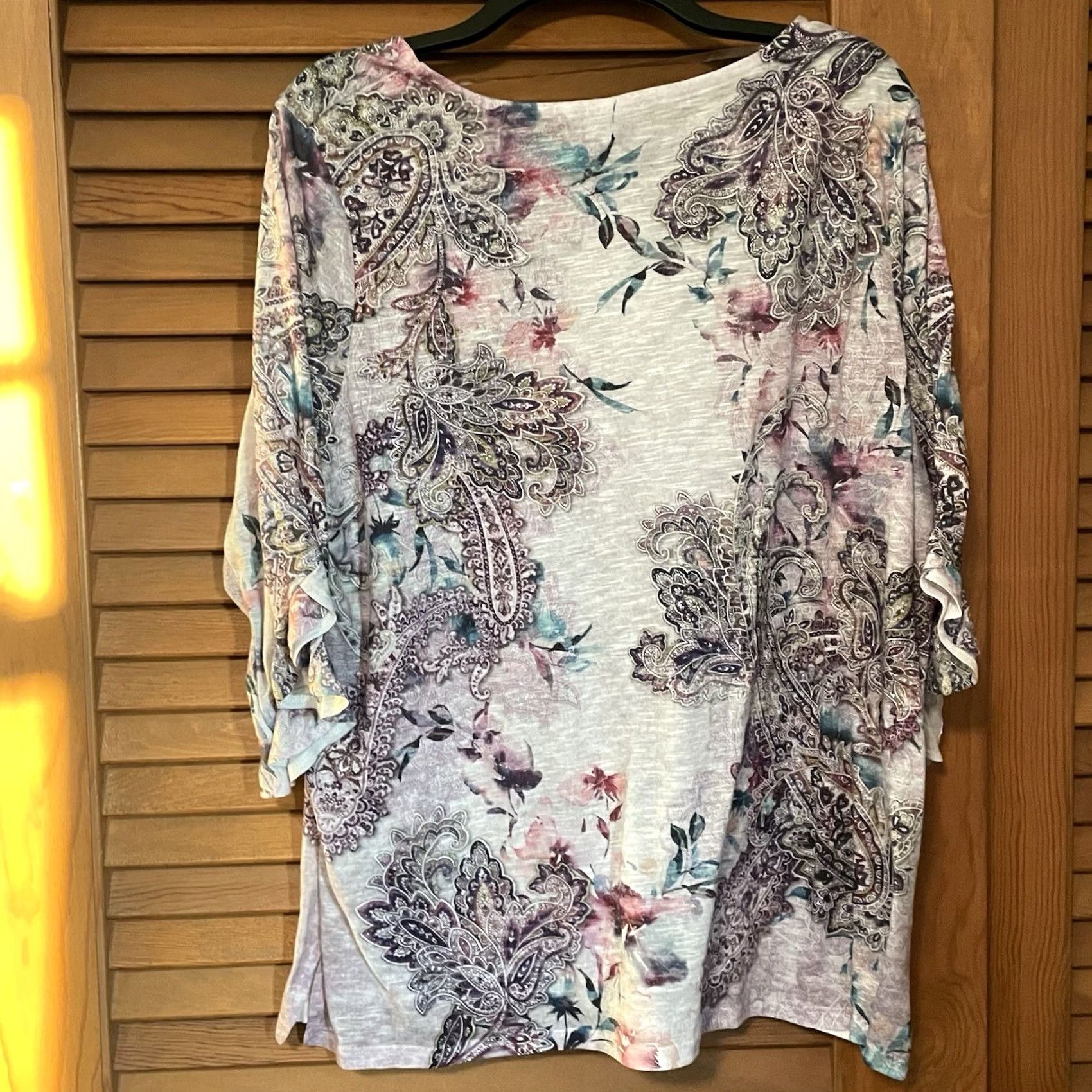 Vintage TIME & TRU Blouse Shirt Womens Bohemian Purple Paisley 20 XXL 3/4 Sleeve Flared Studded Lightweight Regular Large Size 3XL / US 20-22 - 5 Thumbnail