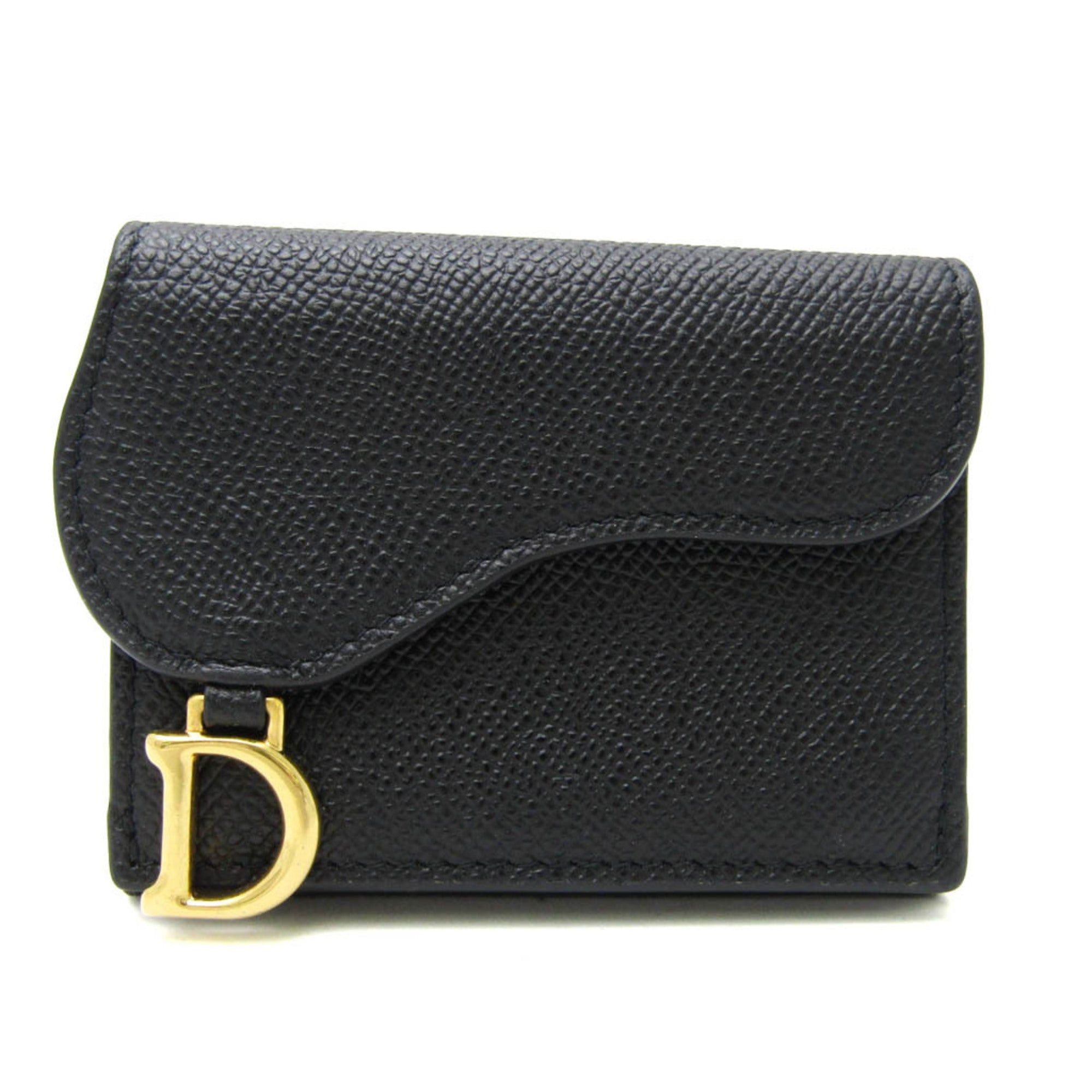 image of Christian Dior Saddle Compact Wallet S5653Cbaa Women's Leather Wallet [Tri-Fold] Black