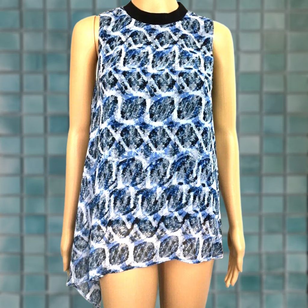 Vintage Rachel Roy Blouse Sleeveless XS Blue Keyhole Lined Hi-Low Rattlesnake Womens Size XS / US 0-2 / IT 36-38 - 1 Thumbnail