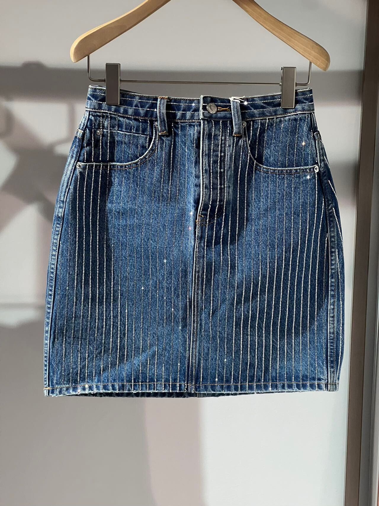 Alexander Wang Alexander Wang Denim Skirt with Rhinestones Size 25" / US 0 / IT 36 - 1 Thumbnail