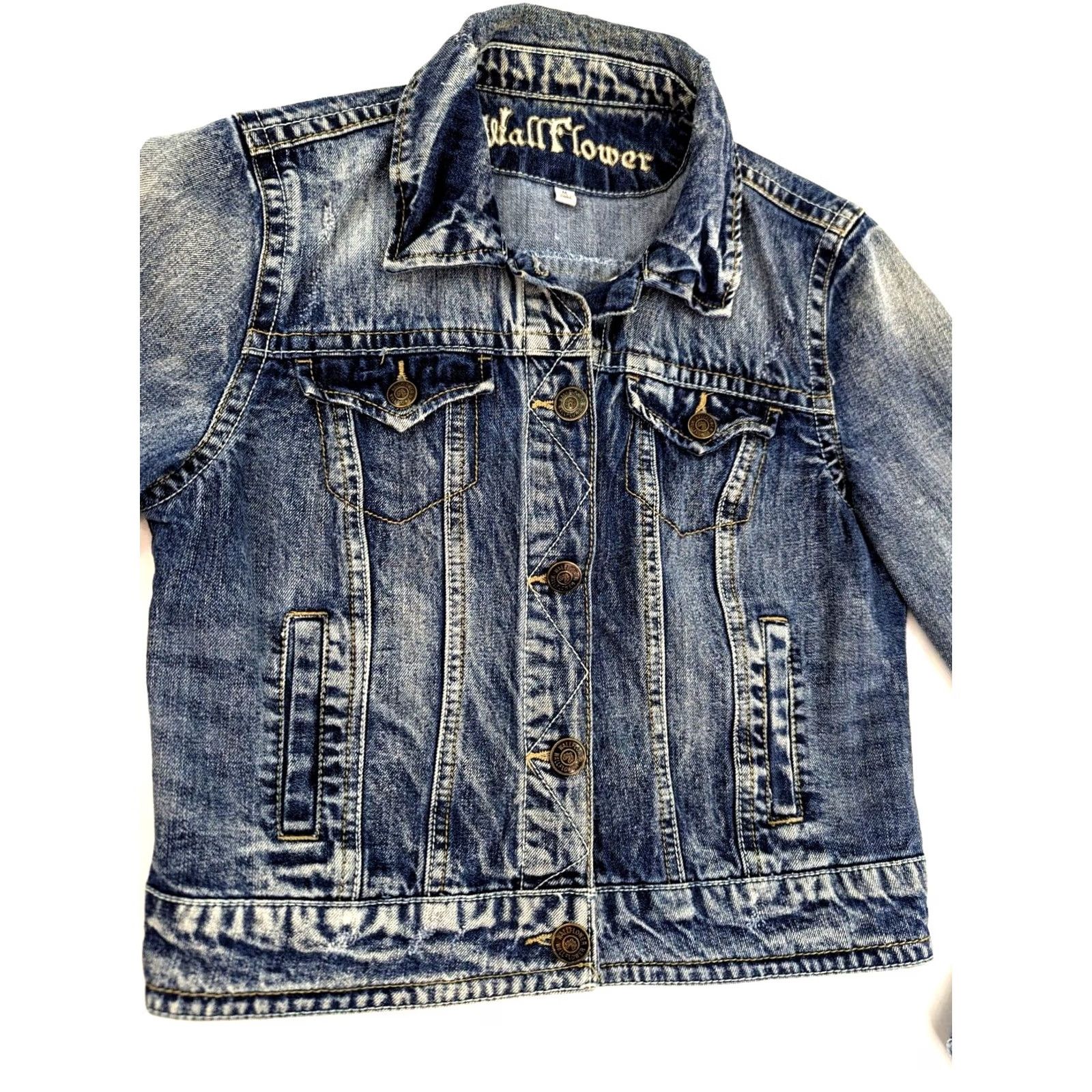 Vintage Wallflower Jeans Wallflower Classic Denim Jean Jacket Women M Blue Long Sleeve Distressed Casual Jacket/Coat Size M / US 6-8 / IT 42-44 - 4 Thumbnail