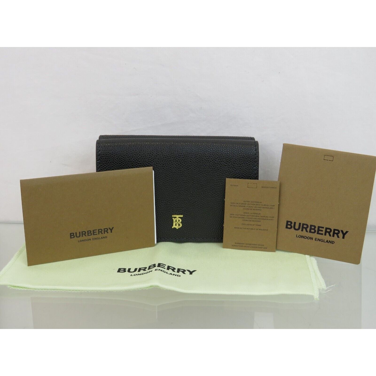 Burberry BURBERRY LARK BLACK LEATHER GOLD TB LOGO TRIFOLD WALLET Size ONE SIZE - 8 Thumbnail
