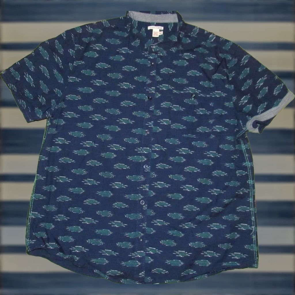 Carbon2Cobalt VINTAGE CARBON2COBALT Navy Blue Ikat Print Short Sleeve Button Down Shirt XL Size US XL / EU 56 / 4 - 1 Thumbnail